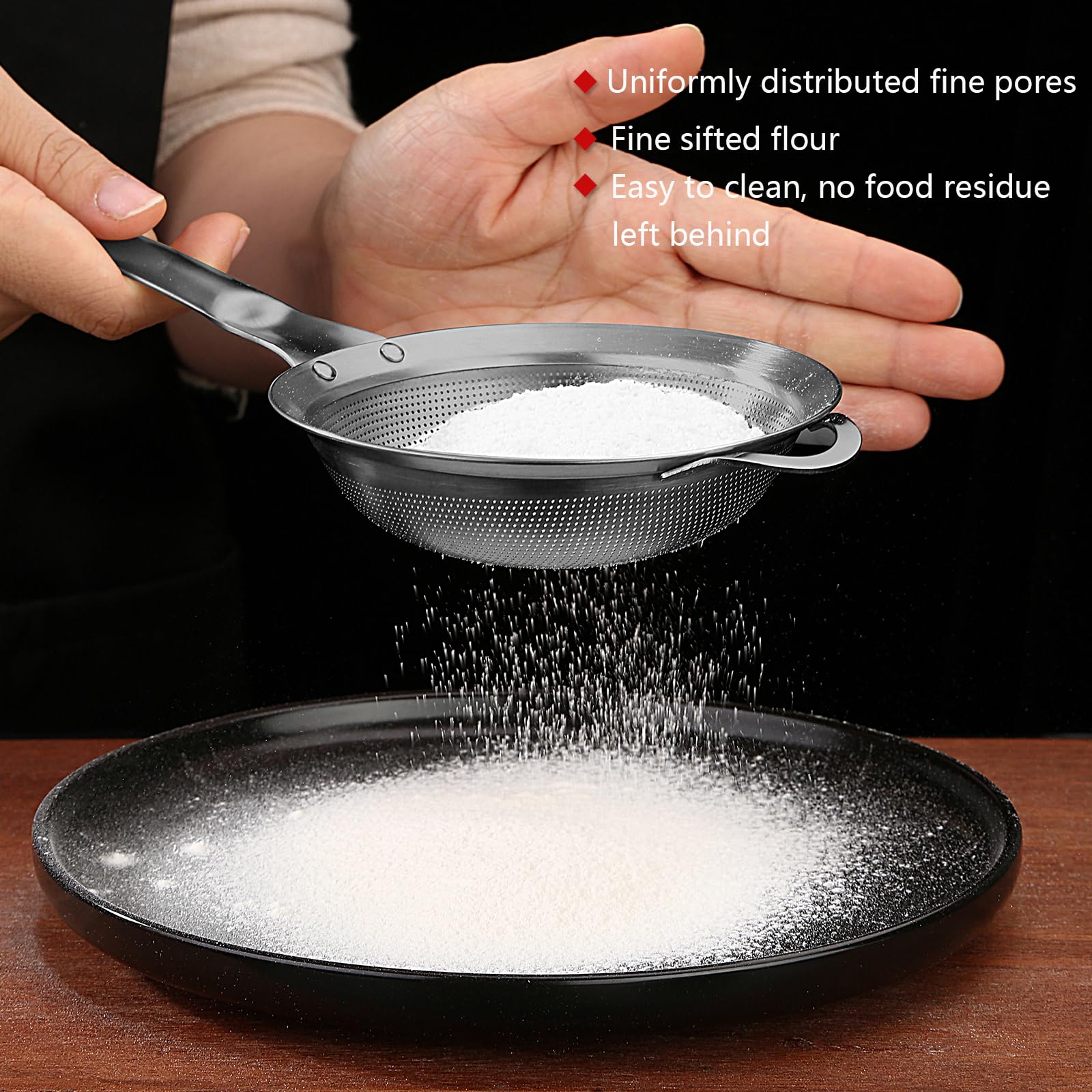 Collfa Punch Hole Sieve Fine Mesh Stainless Steel Small Colander Strainer With Handle Metal Micro Sifter Set of 2 for Kitchen Baking and Food Filter Rice,Tea,Pasta,Flour,Juice,Mini 3.55 and 4.33 Inch - Image 3