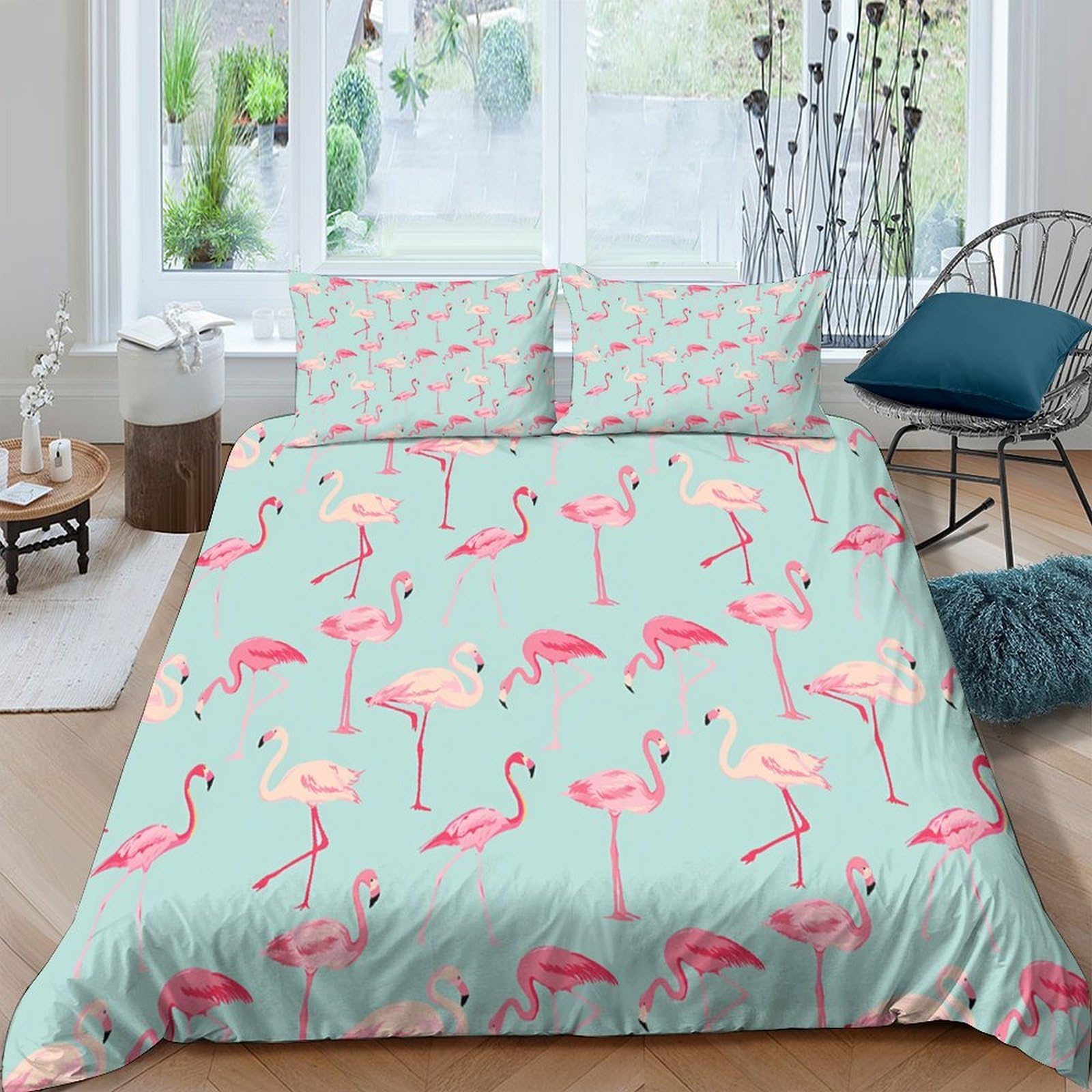 Ctjqhvkz Style-6 3D Printed Flamingo Tropical Fitted Sheet Microfiber Soft Pastel Blue Mattress Cover For Bedroom Dorm Bed Decor Single（135X200cm）