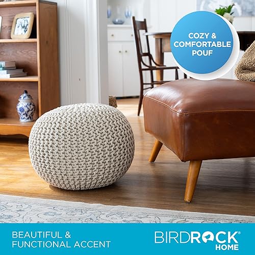 Miniatura 83 de BIRDROCK HOME Puf otomano cuadrado | Taburete de algodón trenzado con relleno de puf | Reposapiés bohemio para sala de estar, dormitorio, asiento