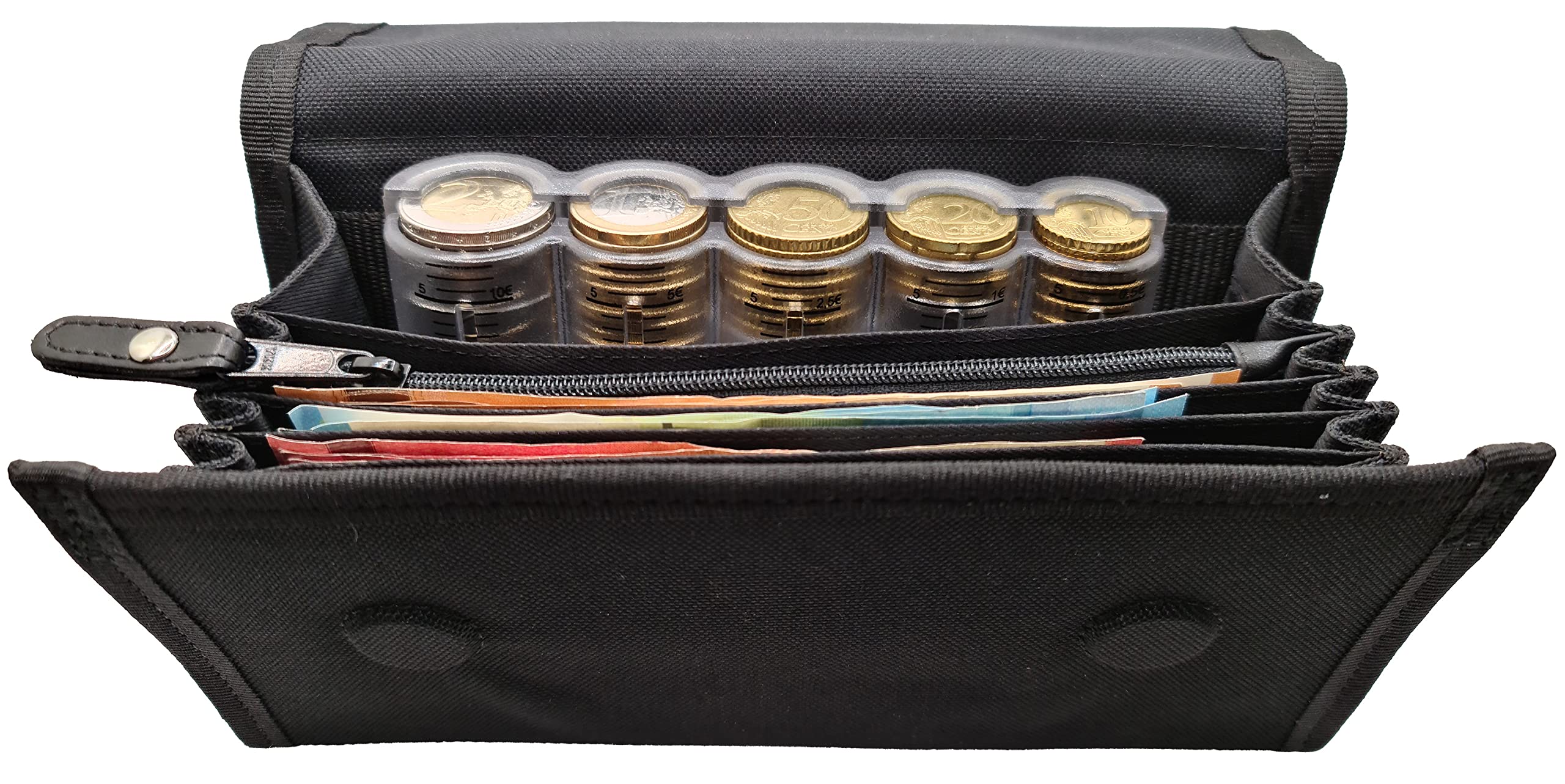 Nouveau Modèle, la Rolls des Sacoches Monnayeur Serveur, en Toile Canvas Imperméable, Doublure et Poche Zippée Intérieure, avec Monnayeur Transparent 5 Pièces, Fermeture Aimants