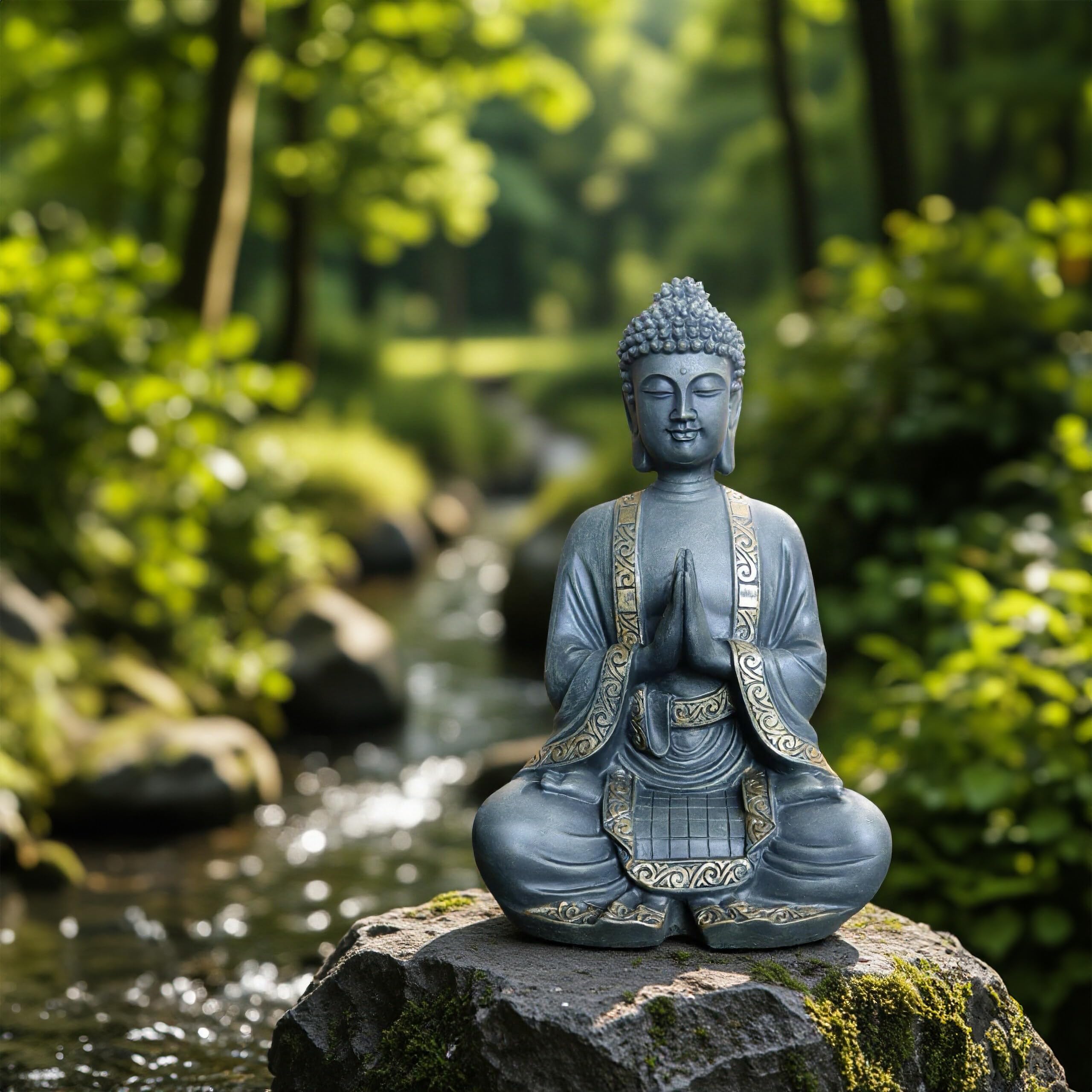 Relaxdays Statua di Buddha in Preghiera, 38 cm, Giardino e Soggiorno, Resistente alle intemperie