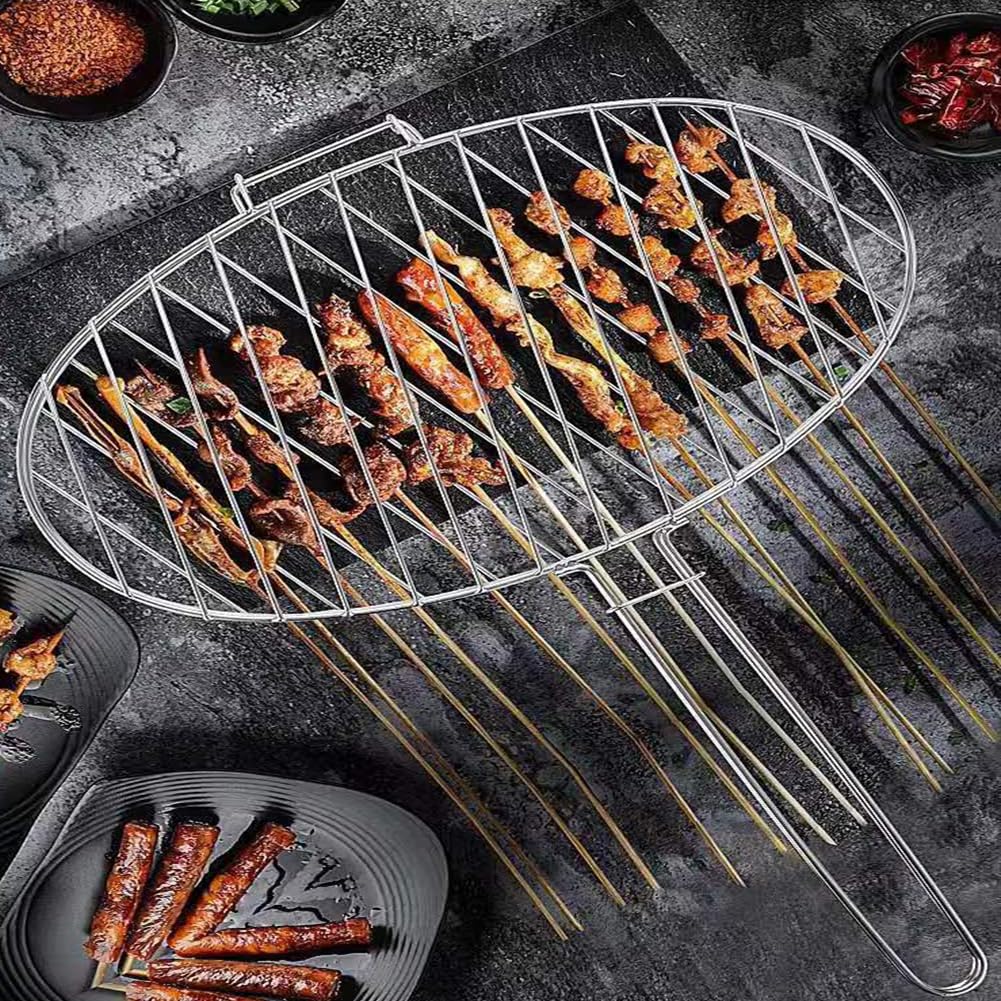 Griglia per pesce, in acciaio inox 304, 60 cm, pieghevole, con manico lungo, ovale, per pesce, verdure, gamberi, bistecche, campeggio, cucina all'aperto