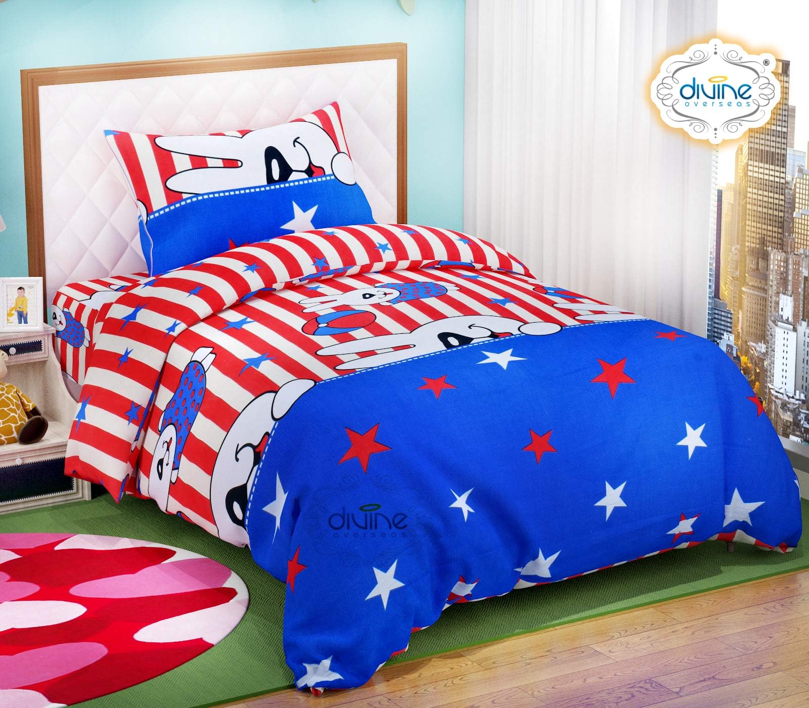 DIVINE OVERSEAS Micro Fabric Soft Bed Sheet Set - Eternal Comfort (60" x 90"), Kids Bunny Design - Includes 1 Bed Sheet + 1 Pillow Cover