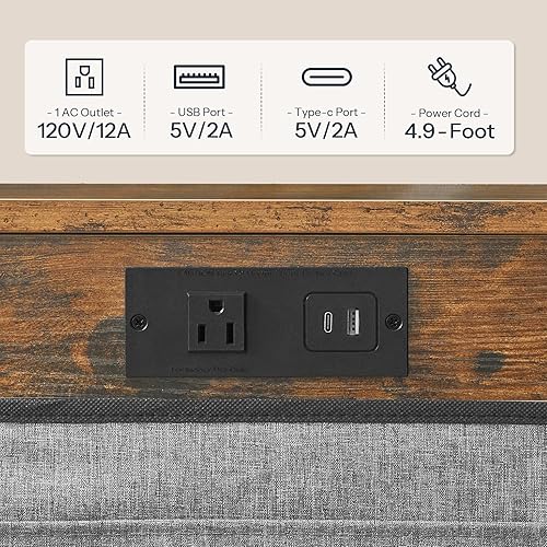 Miniatura 4 de HOOBRO Juego de 2 mesas auxiliares en forma de C con estación de carga, mesas auxiliares de sofá de 28 pulgadas de alto para espacios pequeños,