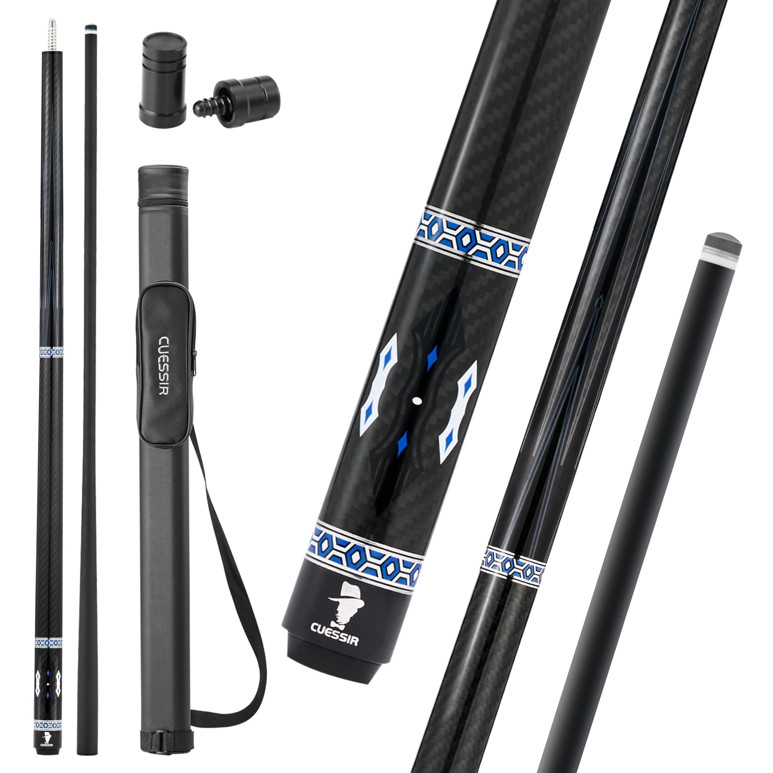 Carbon Fiber Pool Cue Stick with Case, 58" 2-Piece Design (19-20oz)