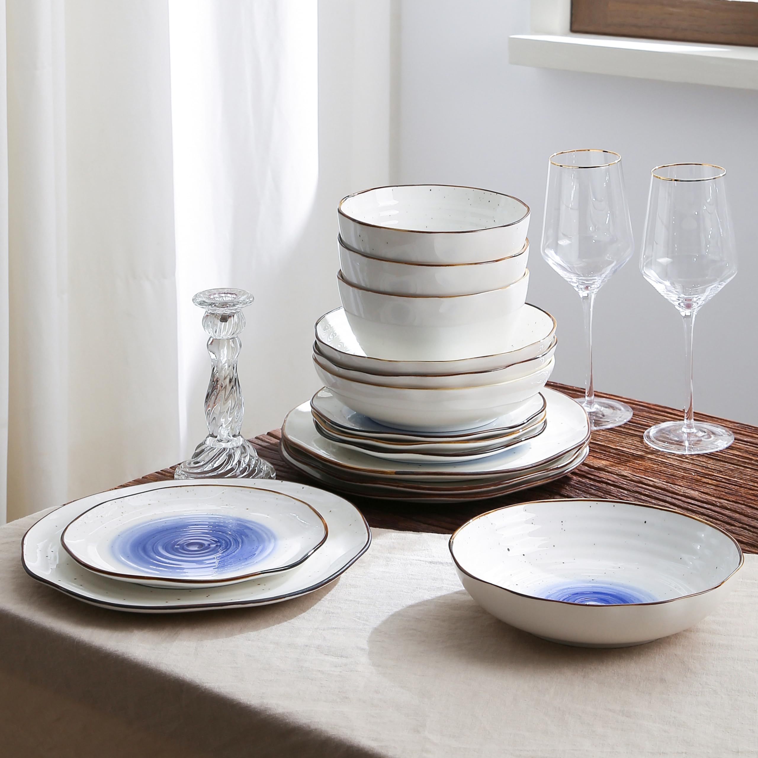 Christian Siriano Luma Geschirrset, Porzellan, Blau, 16-teilig