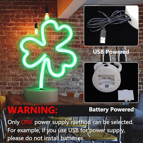Miniatura 6 de Letreros de neón con forma de tréboles decoraciones del día de San Patricio luces de neón LED verdes para decoración de dormitorio funciona con