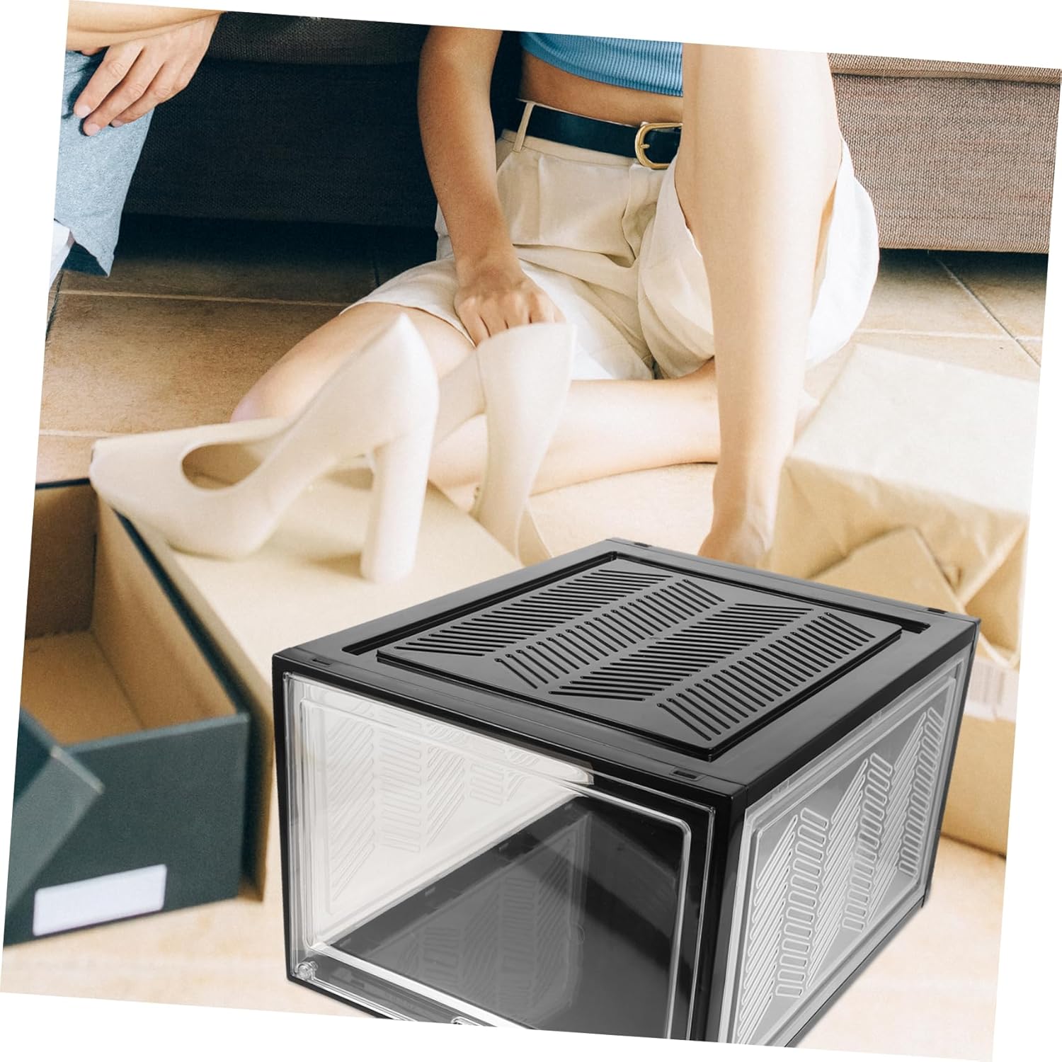 Mobestech 2pcs Stackable Shoe Storage Box Thickened Organizer for Cabinets Dustproof Shoes Cases for Home and Space Saving for Neatly Organized Footwear