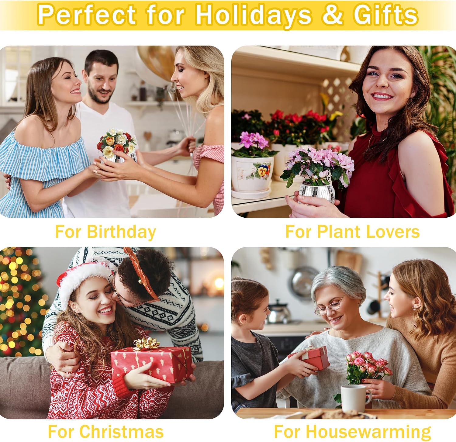 12 Pcs Disco Ball Vases, Silver Glass Mirrored Mosaic Disco Planter Flower Holder Centerpiece for Wedding Birthday Party Table Decor Decorative Discos Ball Vase Unique Gift for Plant Lovers(3.5" x 4")