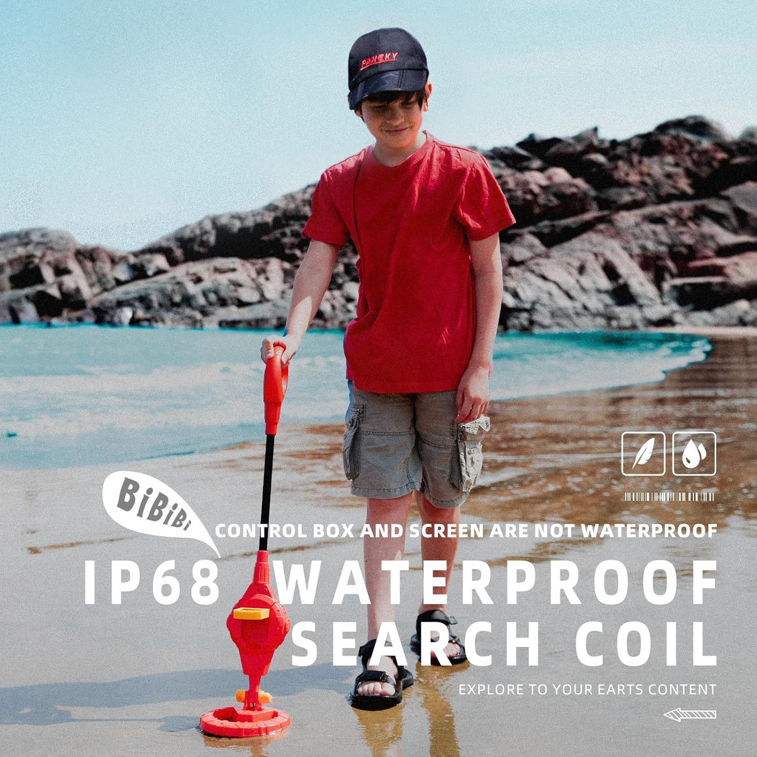 PANCKY Metal Detector for Kids, IP68 Waterproof 3-10 Year Kids Metal Detector Kit with LCD Display, Automatic Sensitivity Adjustment, 6.6" Search Coil, 1.65lb Lightweight, Gift for Boys & Girls, Red