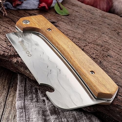 Miniatura 7 de Cuchillo de chef plegable, cuchillo de carne plegable, navaja japonesa Usuba Nakiri afilada 5cr15mov, cuchillo de cocina de bolsillo portátil con