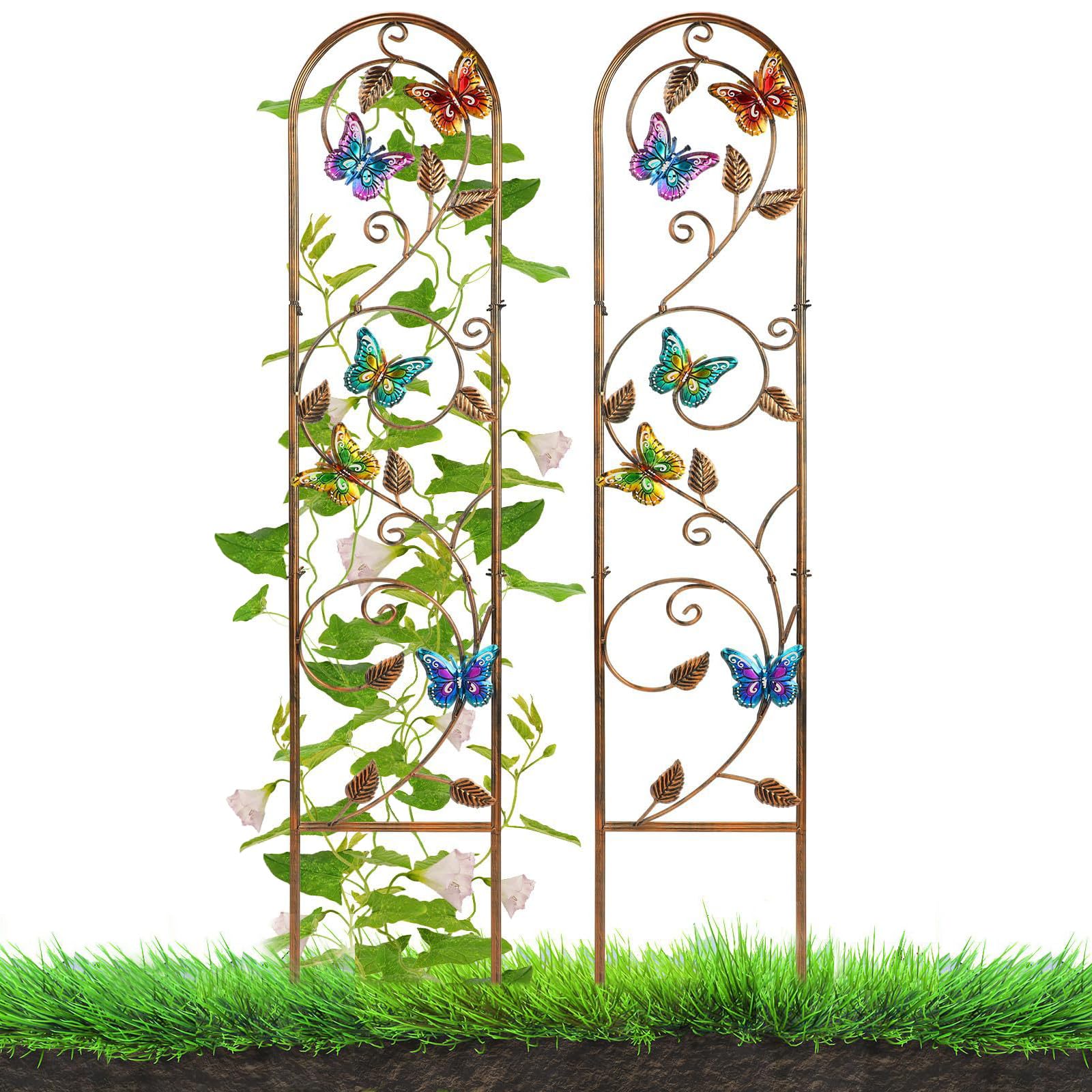 MEIYIFAN 2 Pack 60 Inch Metal Garden Trellis, High Garden Obelisk for Climbing Plants Decoration Arched Fence Vine Trellis for Outdoor Patio, Lawn, Yard, Backyard (Butterfly)