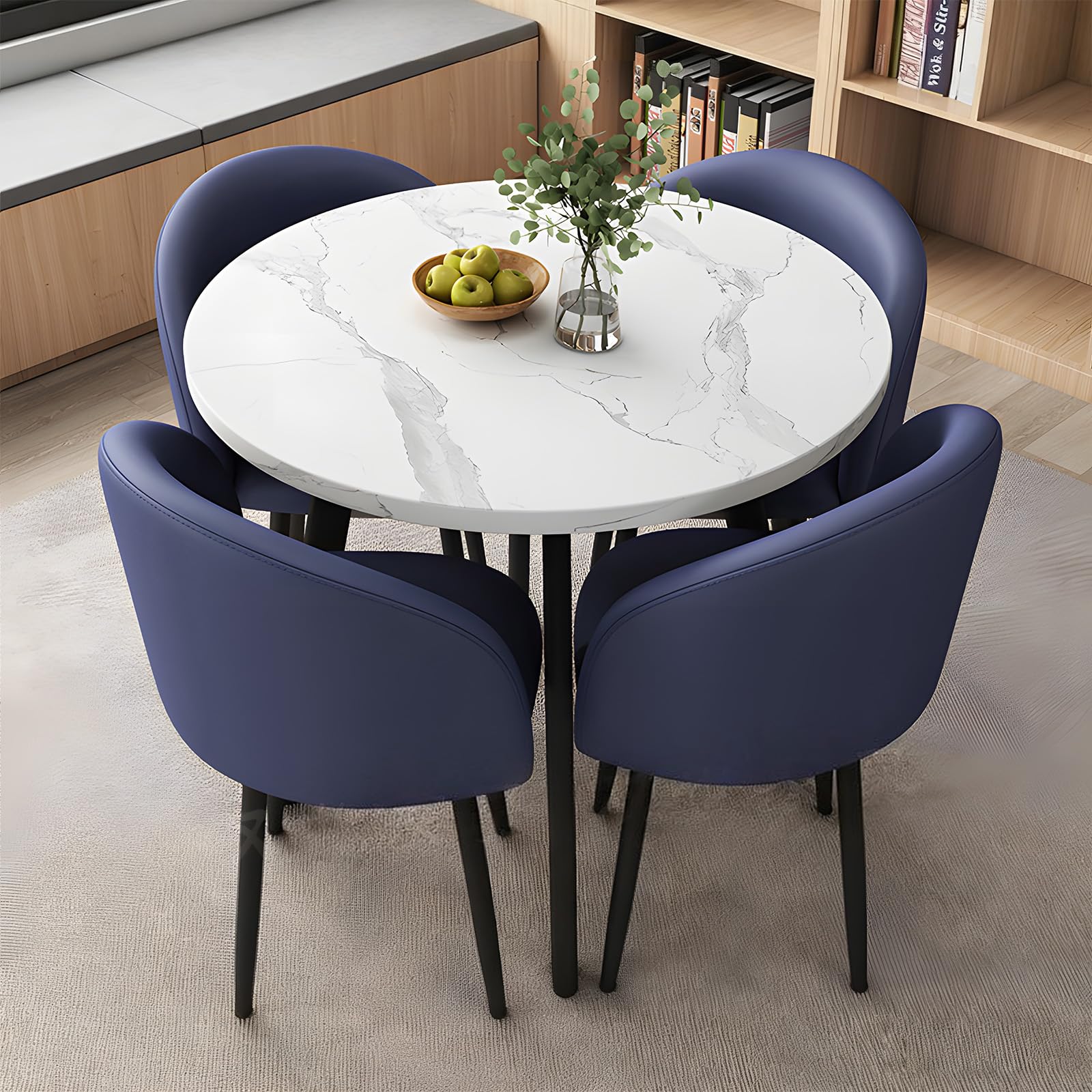 ASerZenith Modern Dining Table Set With 4 Upholstered Chairs, Kitchen Office Cafe Lounge Living Room Coffee Table By,P-033-27.6 In