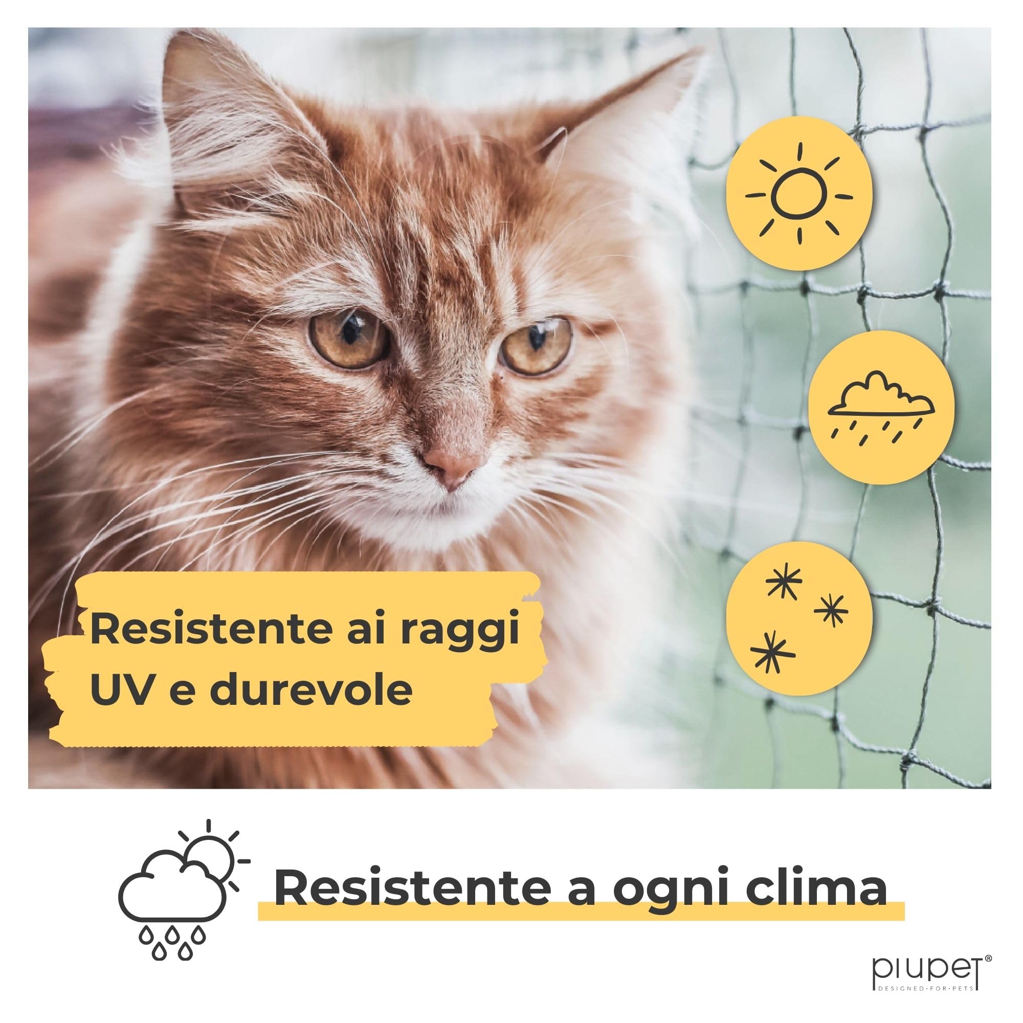 PiuPet® Rete per Gatti I Rinforzata I 4x3m I Incl. Corda di Fissaggio I Rete per Gatti Balcone | Rete per Balcone Esterno