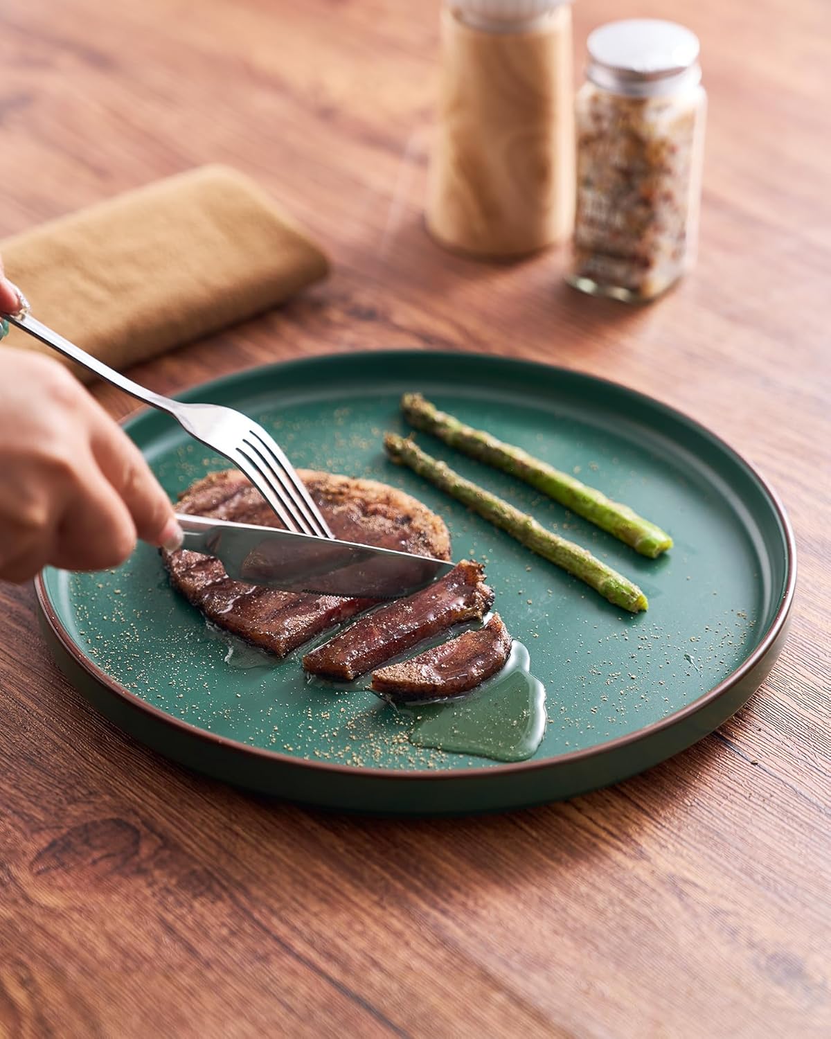 Famiware Nebula Ridge Stoneware Dinnerware Sets, Plates and Bowls Sets for 4, 12 Pieces Dishes Set, Microwave and Dishwasher Safe Kitchen Plates, Dark Green - Image 8