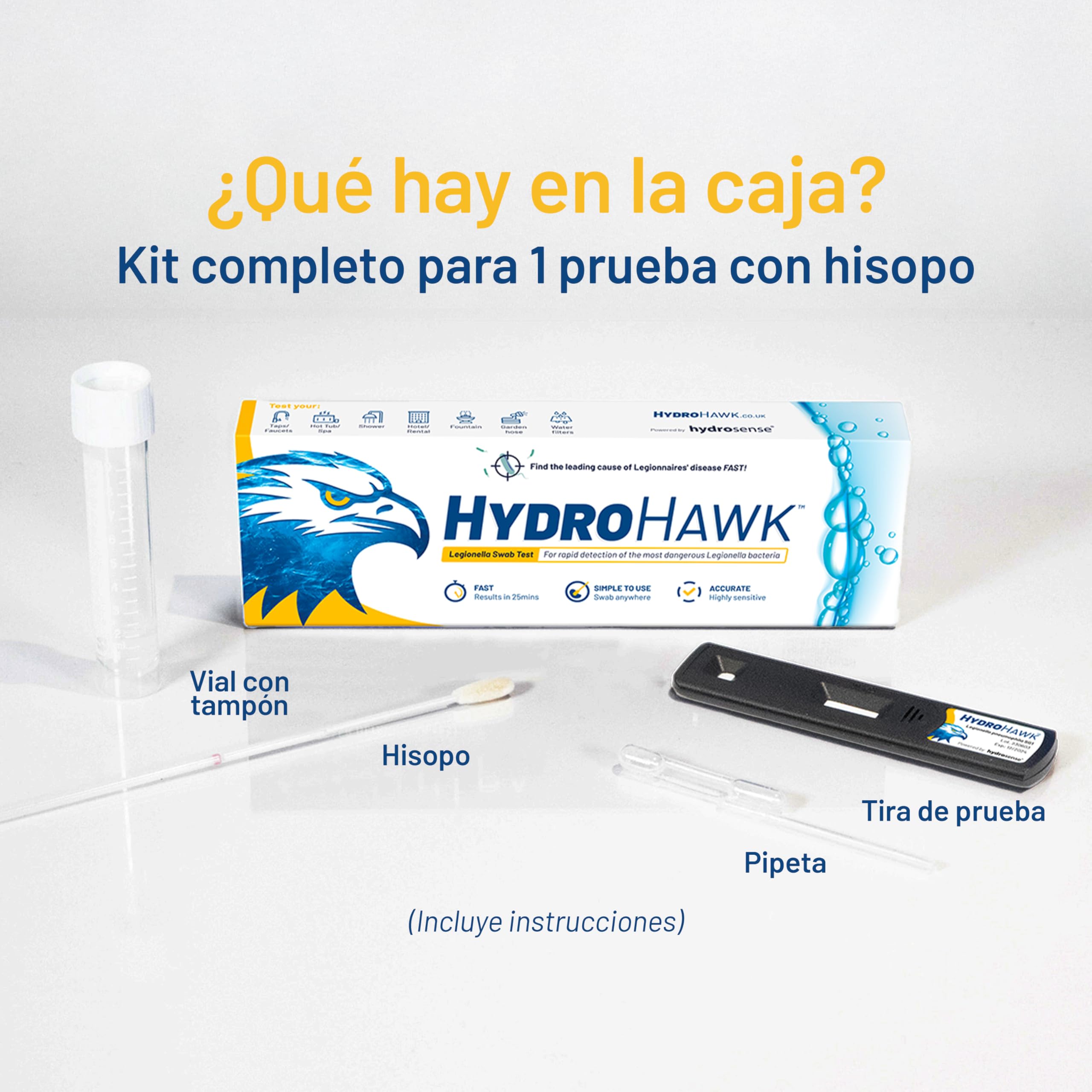 Prueba HydroHawk Legionella – Kit de un solo uso para detectar Legionella pneumophila sg1 en piscinas, duchas, grifos, mangueras, aires acond., jacuzzis – Resultado en 25 min – Hogar y viajes