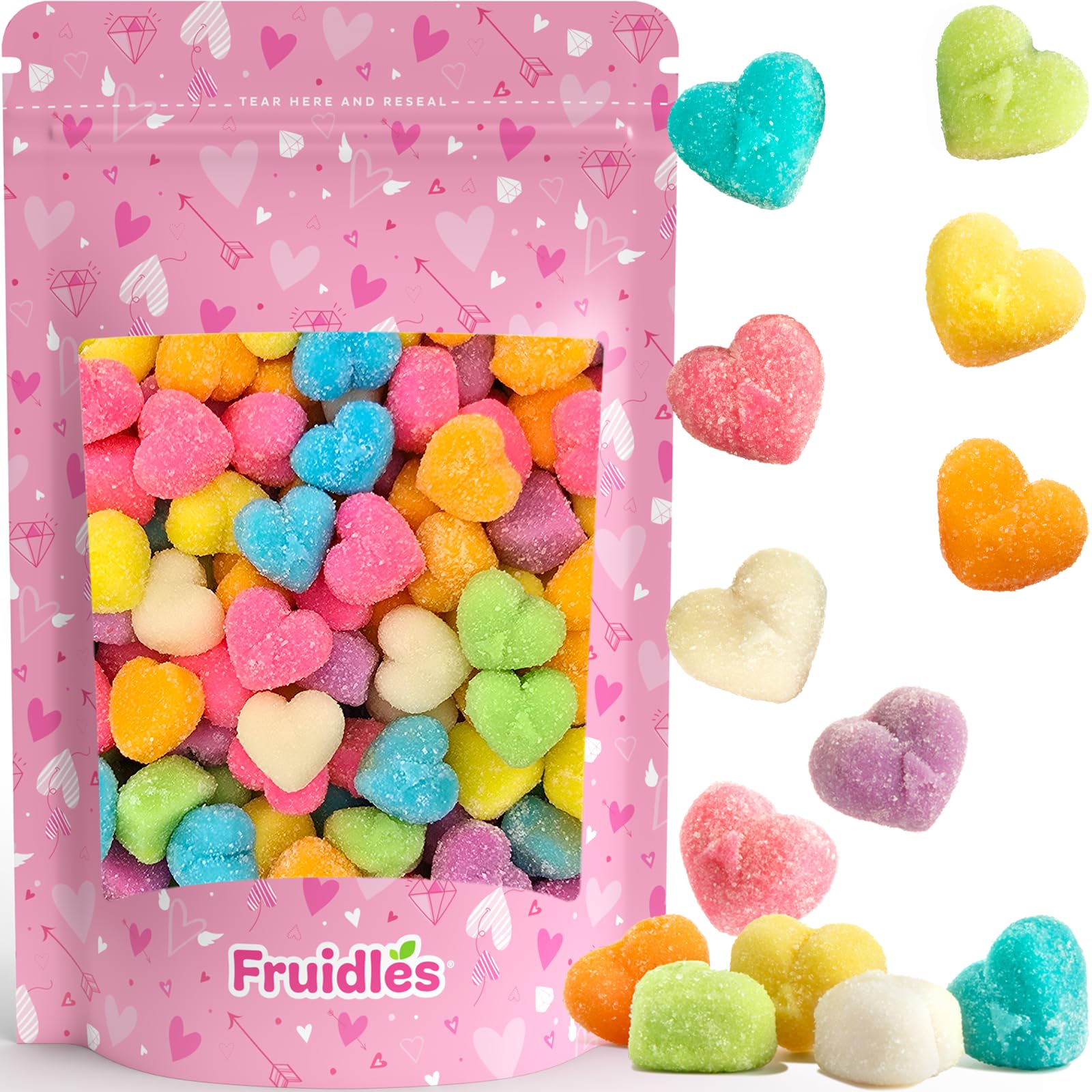 Fruidles Valentine's Share The Love Gummi Heart Candy Holiday Treats, BlueRaspberry, Watermelon, Mango, Green Apple, Orange, Grape, Pineapple