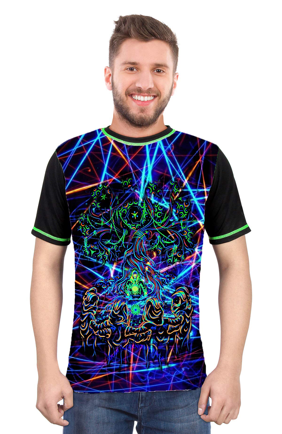 Psychedelic Insane | Limited Edition Multi Color | Digital Printing | UV Glow DJ-Sharing-Knowledge | Round Neck | Hippie Style | T-Shirt for Men & Women