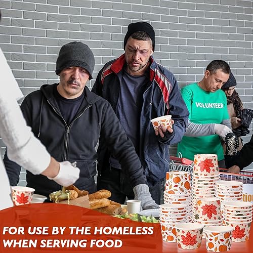 Miniatura 5 de Sliner 100 cuencos de papel con temática de otoño de 9 onzas para postre y Día de Acción de Gracias, tazas desechables para helado de hoja de arce,