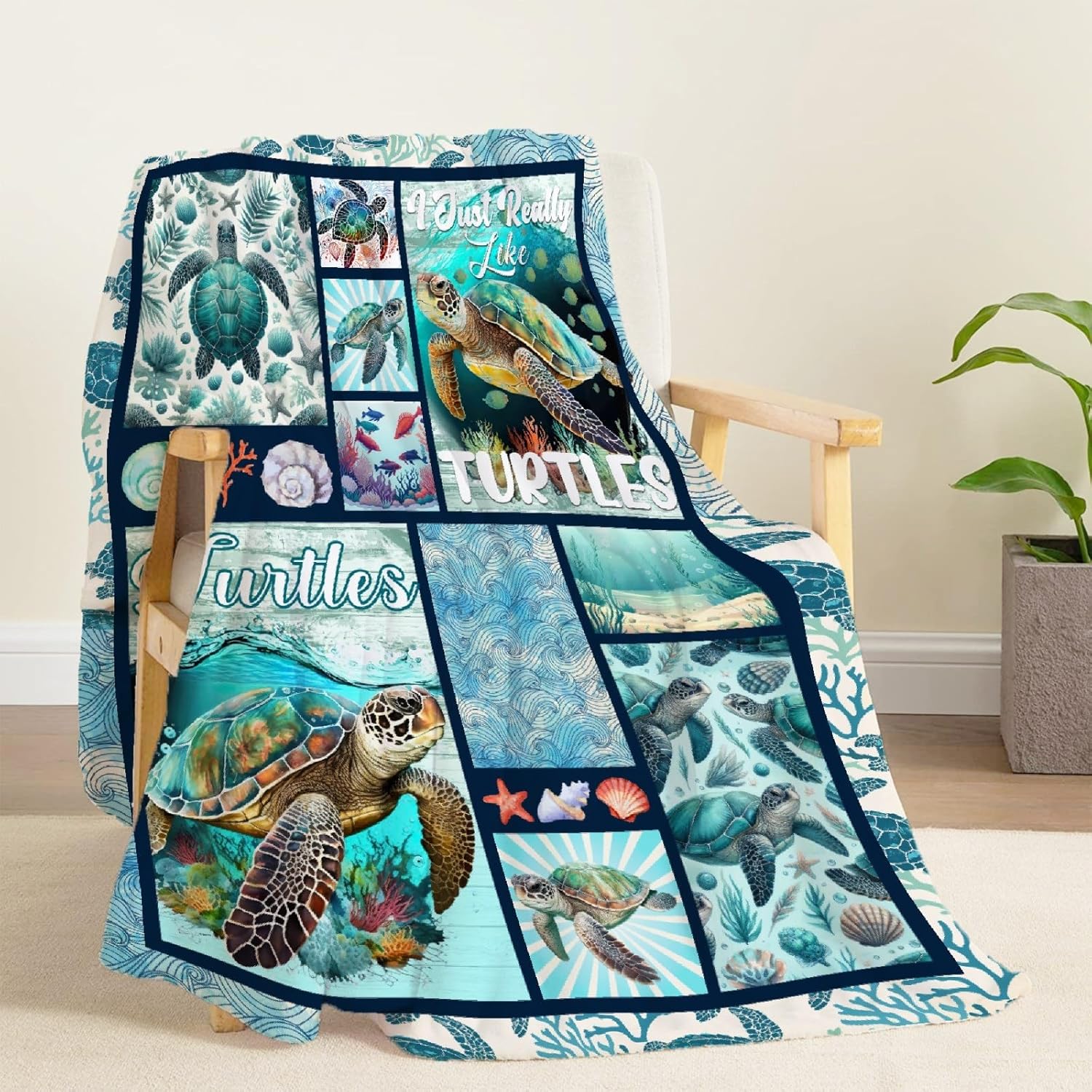 Sea Turtle Blanket for Girls Boys I Just Really Like Turtle Gifts for Women Adults Lightweight Soft Throw Blanket for Bedding Sofa Traveling Camping 60x80inches