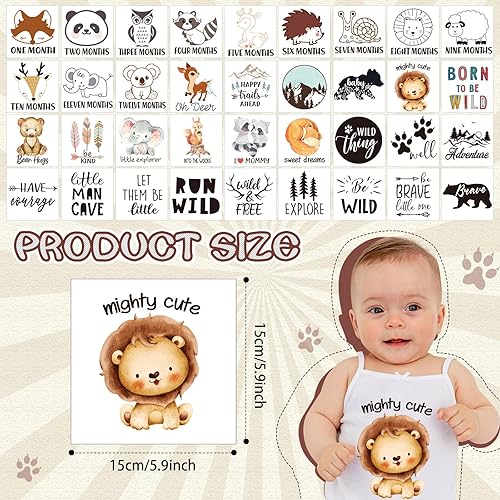 Miniatura 2 de Teling 36 Pcs Woodland Animal Iron on Decals Baby Shower Iron on Transfers Stickers Cute Panda Patches Lion Bear Pictures Baby Bodysuit Making Game