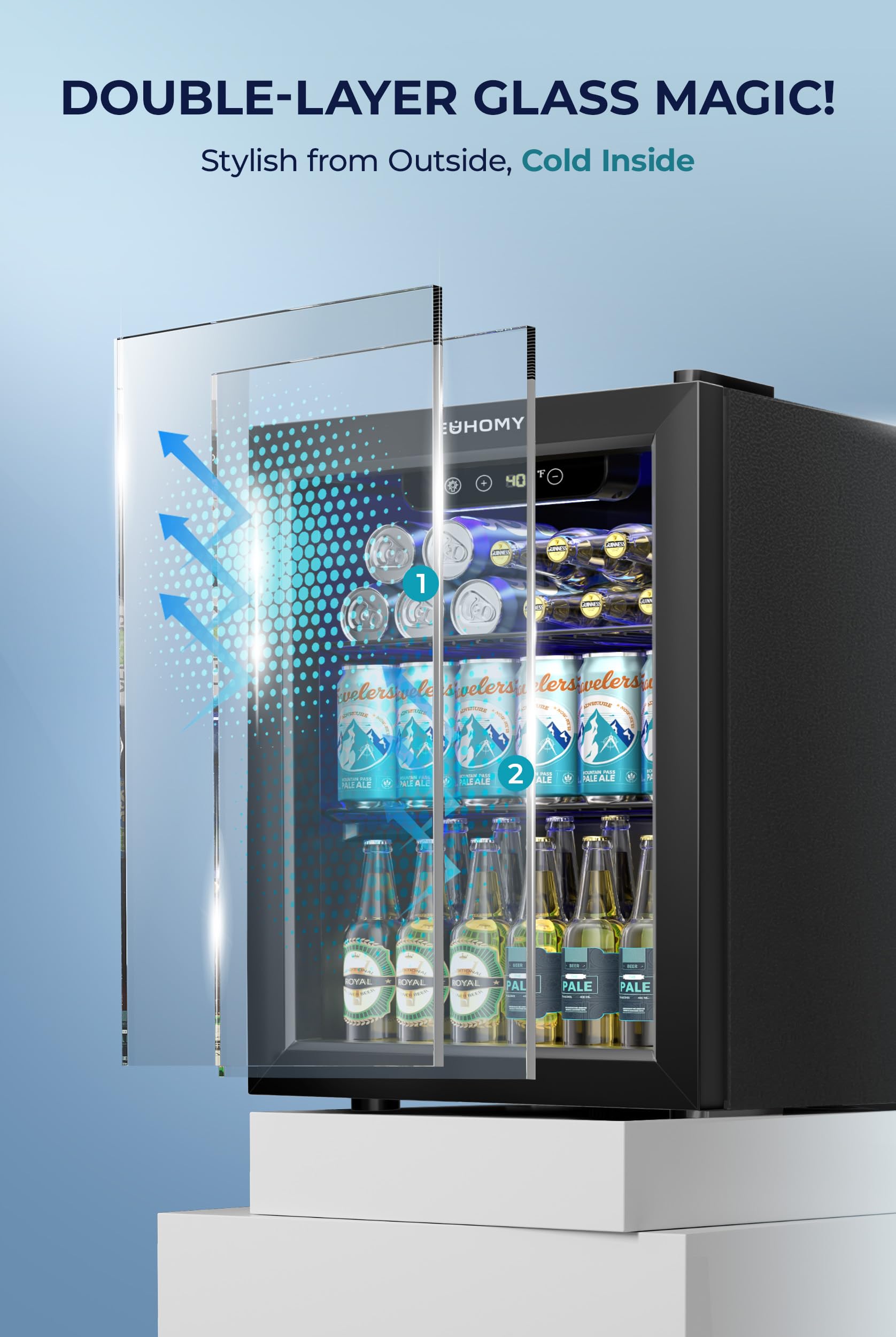 Euhomy Beverage Refrigerator Cooler - 68 Can Mini Fridge With Glass Door For Soda, Beer, Wine, Small Refrigerator With Digital Temperature Control And Adjustable Shelves For Home Office Bar, 1.7 Cu.Ft on Fridge.com - View 6
