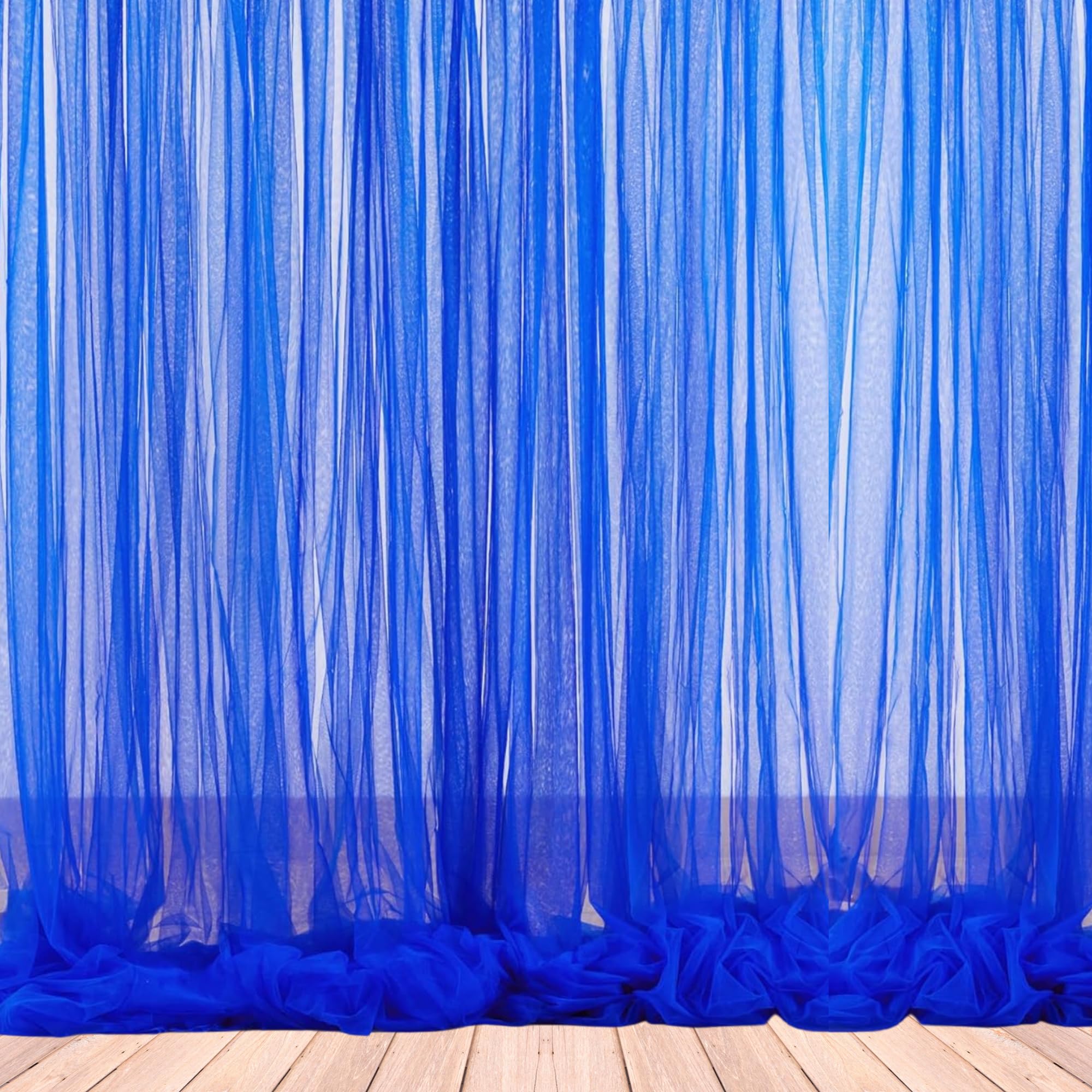 1iAM 2pcs Blue Decoration Net Curtains - Large Size, Stitched with Ribbon, Nylon Made, Reusable, Soft, Wrinkled Free, 8.5x5ft Each, Backdrop Net for Birthday, Anniversary Party Decoration