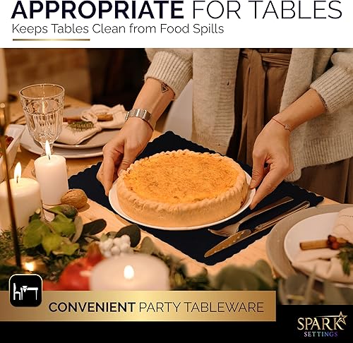 Miniatura 5 de Mantel individual de papel desechable, manteles individuales negros con bordes festoneados, mantel individual de papel duradero para decoración de