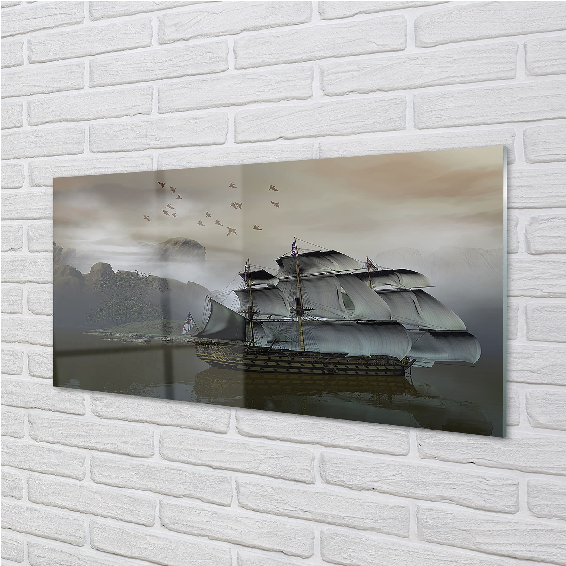 Tulup Obraz Szklany 120x60cm Orazy Ścienne Sztuka Dekoracja Nowoczesny Na Szkle żaglowiec - statek Góry morskie