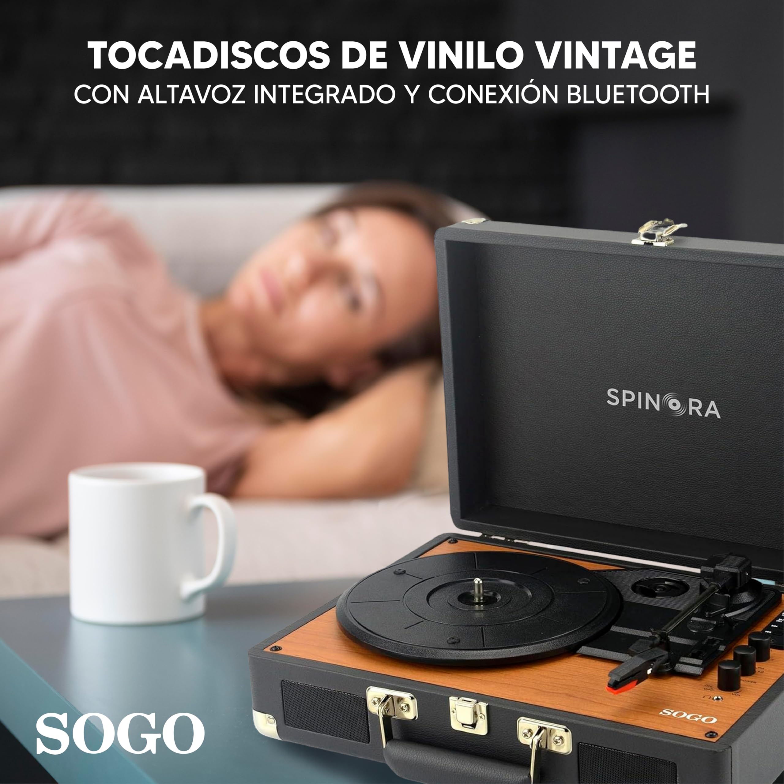 SOGO Tocadiscos Vinilo Bluetooth con Altavoz Integrado Reproduce 33 45 78 RPM - Tocadiscos Retro Moderno con Altavoz Interno - Toca Discos Vinilo Portátil con Diseño Compacto y Elegante