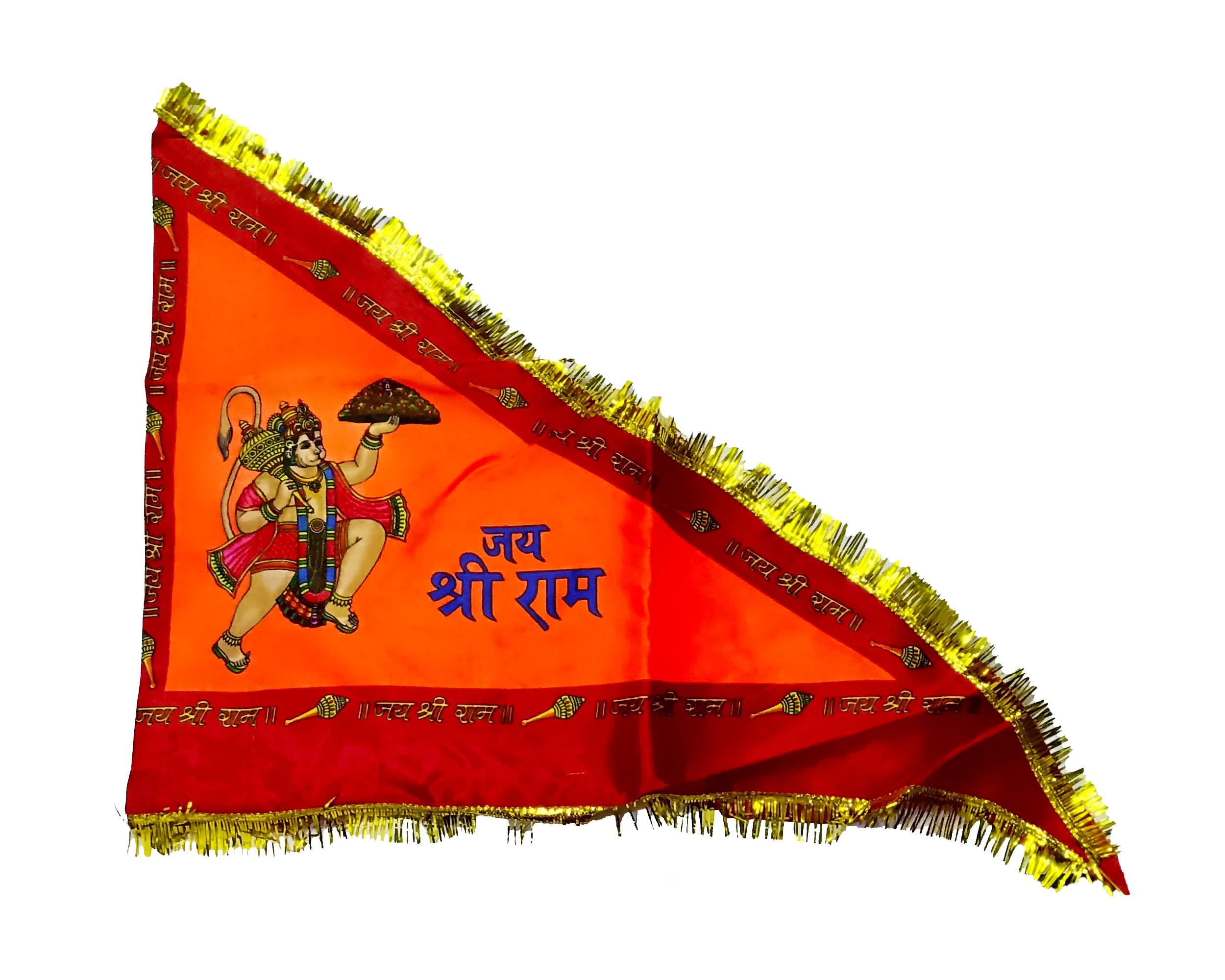 जय श्री राम हनुमान जी Jhanda Jai Shree Ram Hanuman Ji Flag Jhanda Triangle Outdoor/indoor Temple Flag/Jhanda Dhwaj Pataka for Home Navratri Flag Pack of 1 Beautiful Dual Color Flag Size 20 X25X32 In. || 03-picture-20