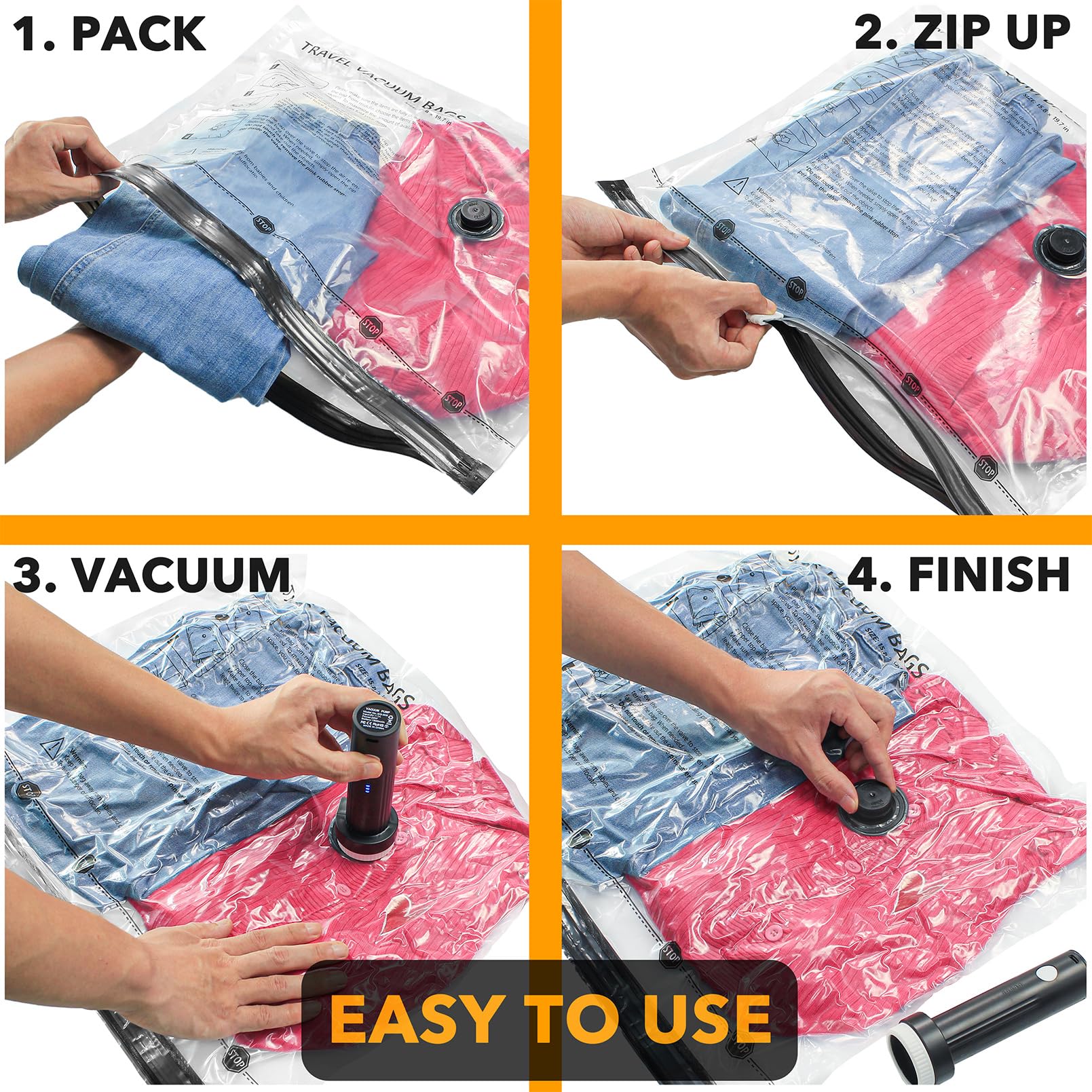 SpaceAid Travel Vacuum Bags for Luggage with Electric Pump, 24 Pack Vacuum Seal Bags for Clothing Travel, Space Saver Compression Bag for Backpack and Suitcase