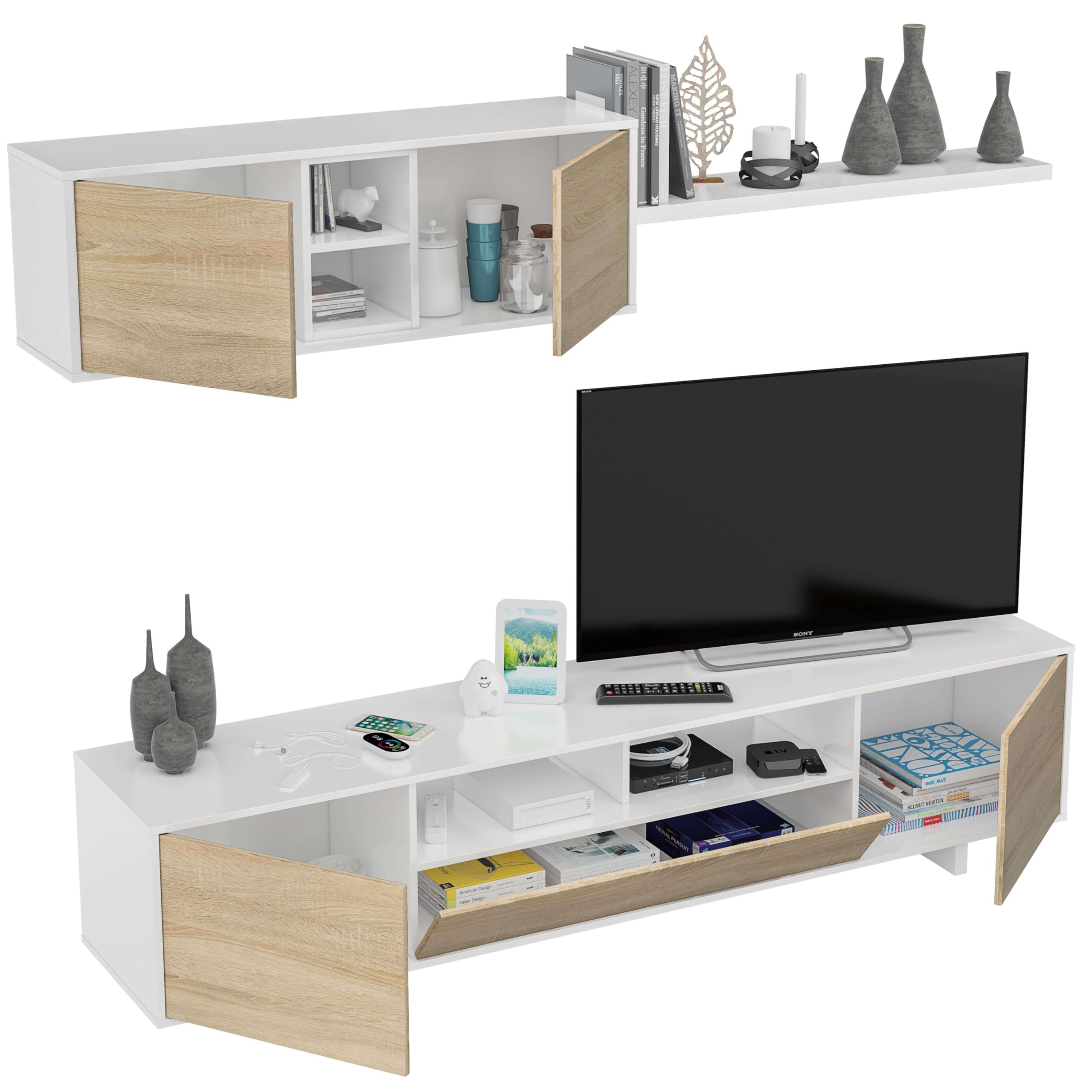 Miroytengo Conjunto Salón Comedor Estilo Moderno Mueble Modular Televisión Mesa Centro Elevable Aparador