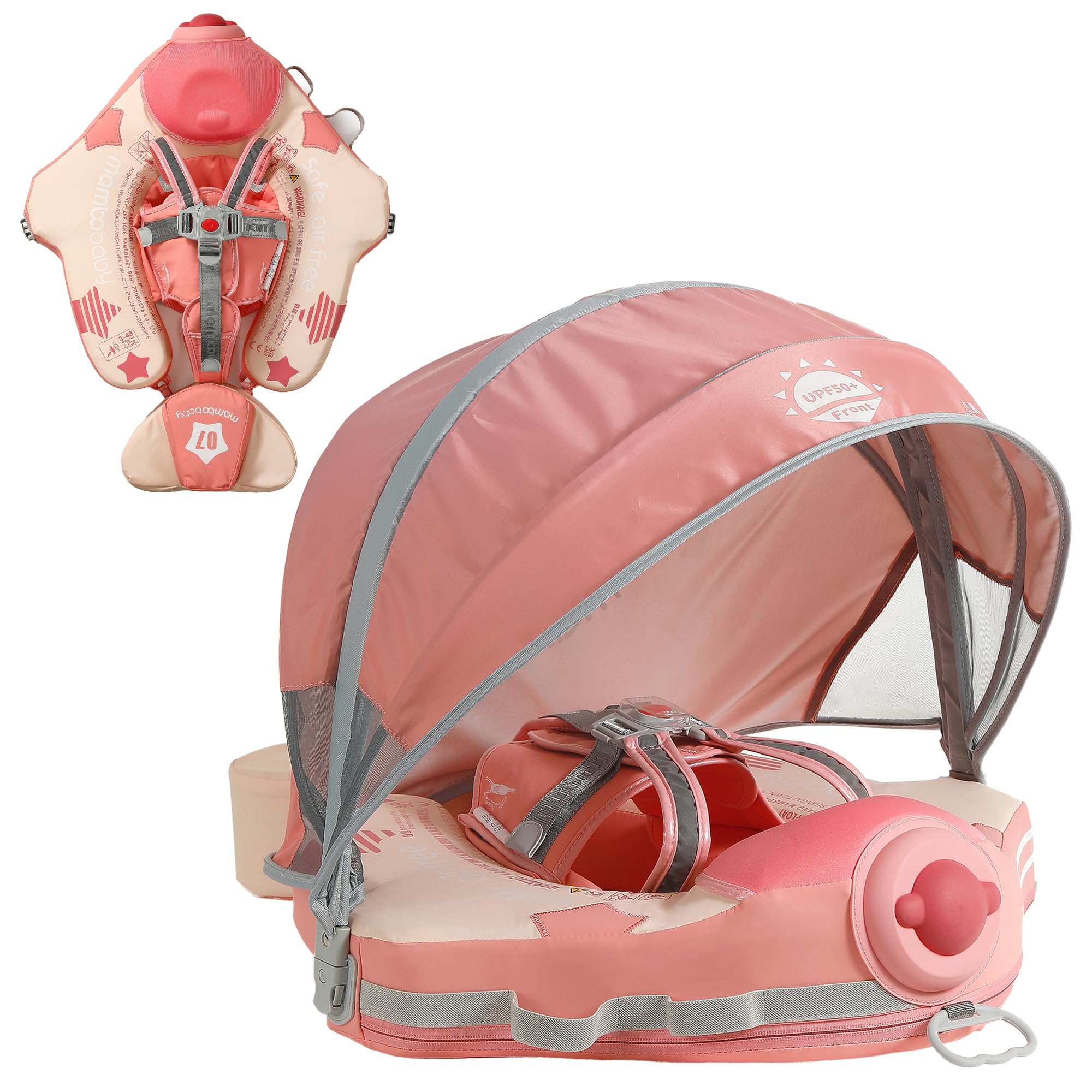 Mambobaby Float with Canopy Baby Float No.7 Airplane - AnjeeIOT Add Tail Newest Baby Pool Swim Float Air Free Solid Swimming Trainer Non-Inflatable Water Floats for Infant 3-48 Months, Pink