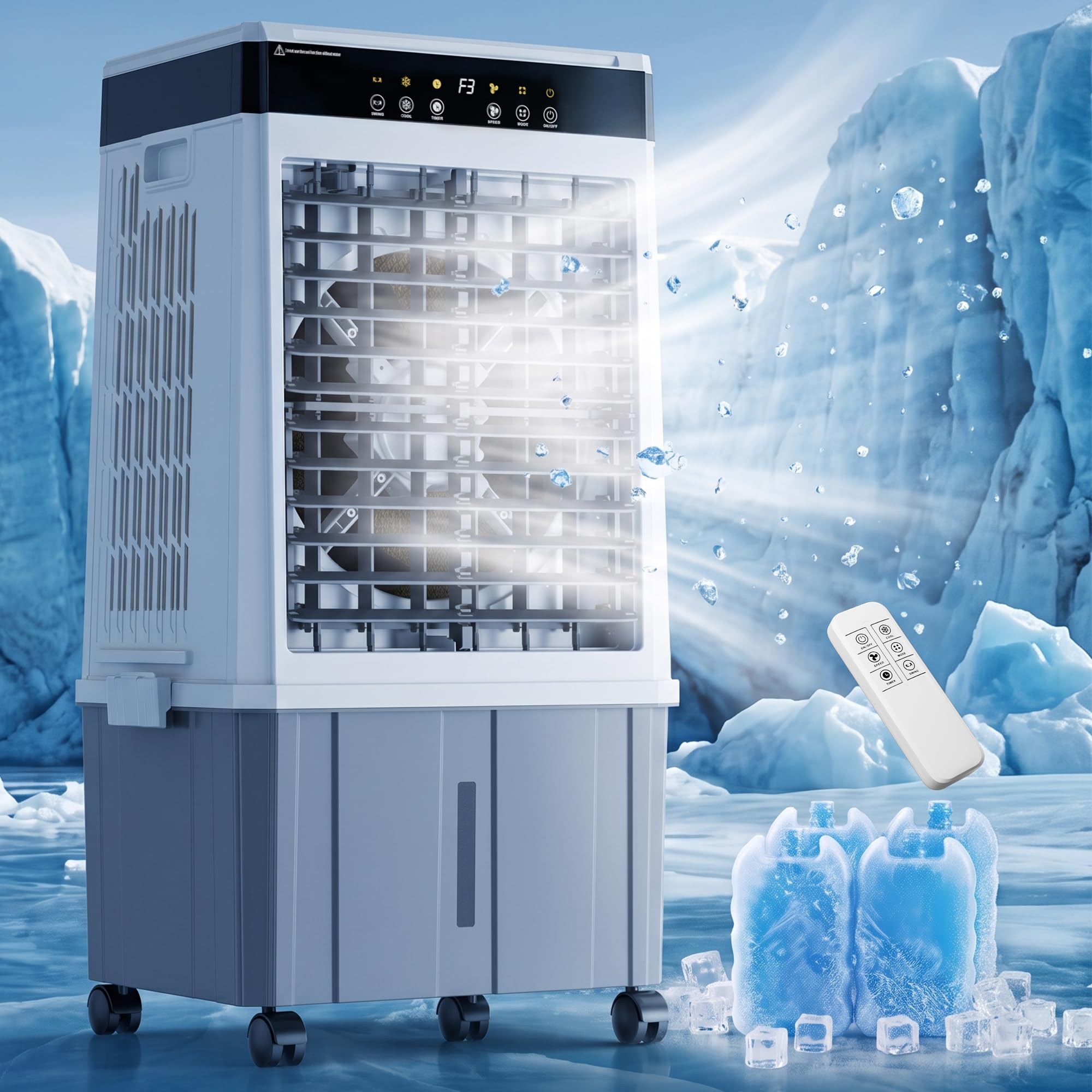 Photo 1 of Uthfy Windowless Portable Air Conditioner, 3000CFM Evaporative Air Cooler with 6.8Gal Detachable Water Tank, 32” Swamp Cooler 120°Oscillation, 3 Speeds, 12H Timer, 4 Ice Packs, for Room Bedroom