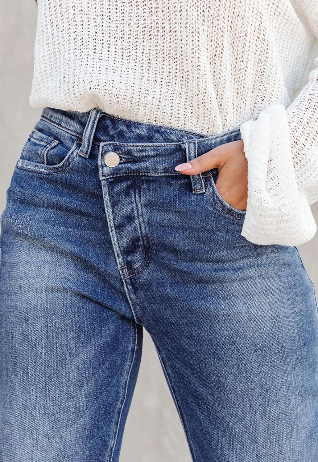 Metietila Jeans for Women Trendy High Waisted Corssover Boyfriend Jeans Distressed Stretchy Denim Pants - Image 5