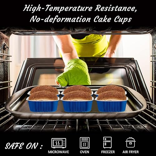 Miniatura 5 de 50 tazas de papel de aluminio para hornear con tapas, moldes cuadrados de 10 onzas para hornear, moldes desechables con tapas para flanes,