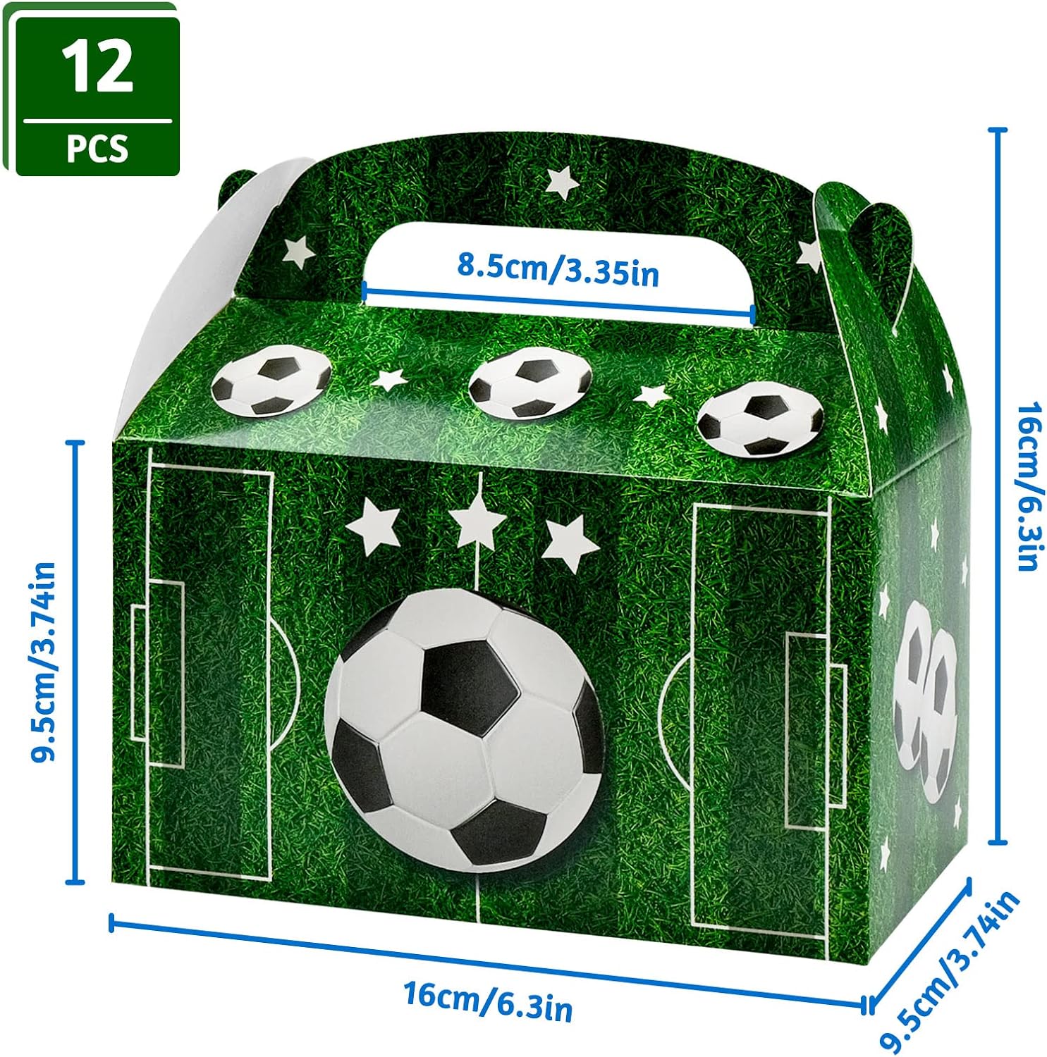 JJYHEHOT 12 x Boys Football Food Boxes Football Party Boxes Surprise Gift Boxes With Seal Stickers Large Cardboard Hunch for Kids Birthday Soccer Themed Party Favours (16 × 9,5 × 9,5cm) - Image 3