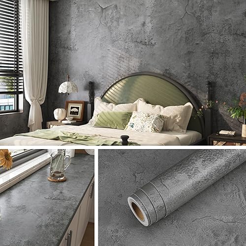 Miniatura 7 de Livelynine Papel tapiz de hormigón texturizado negro y gris oscuro gótico para dormitorio, colleage, dormitorio, lavado de lima, cemento, papel de