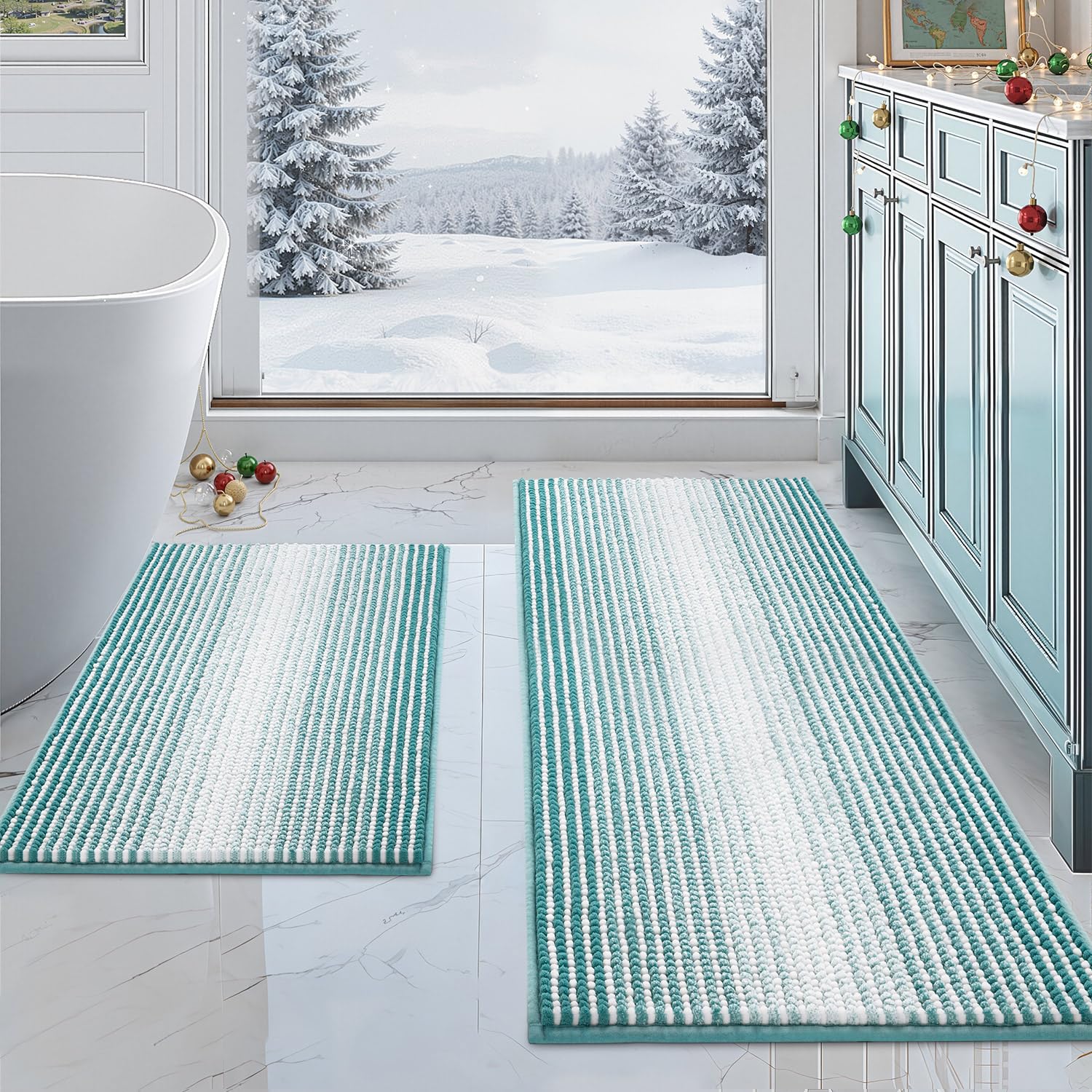 BSICPRO Bathroom Rugs and Mats Sets 2 Piece Thick Absorbent Chenille Non Slip Soft Shaggy Floor Mats Machine