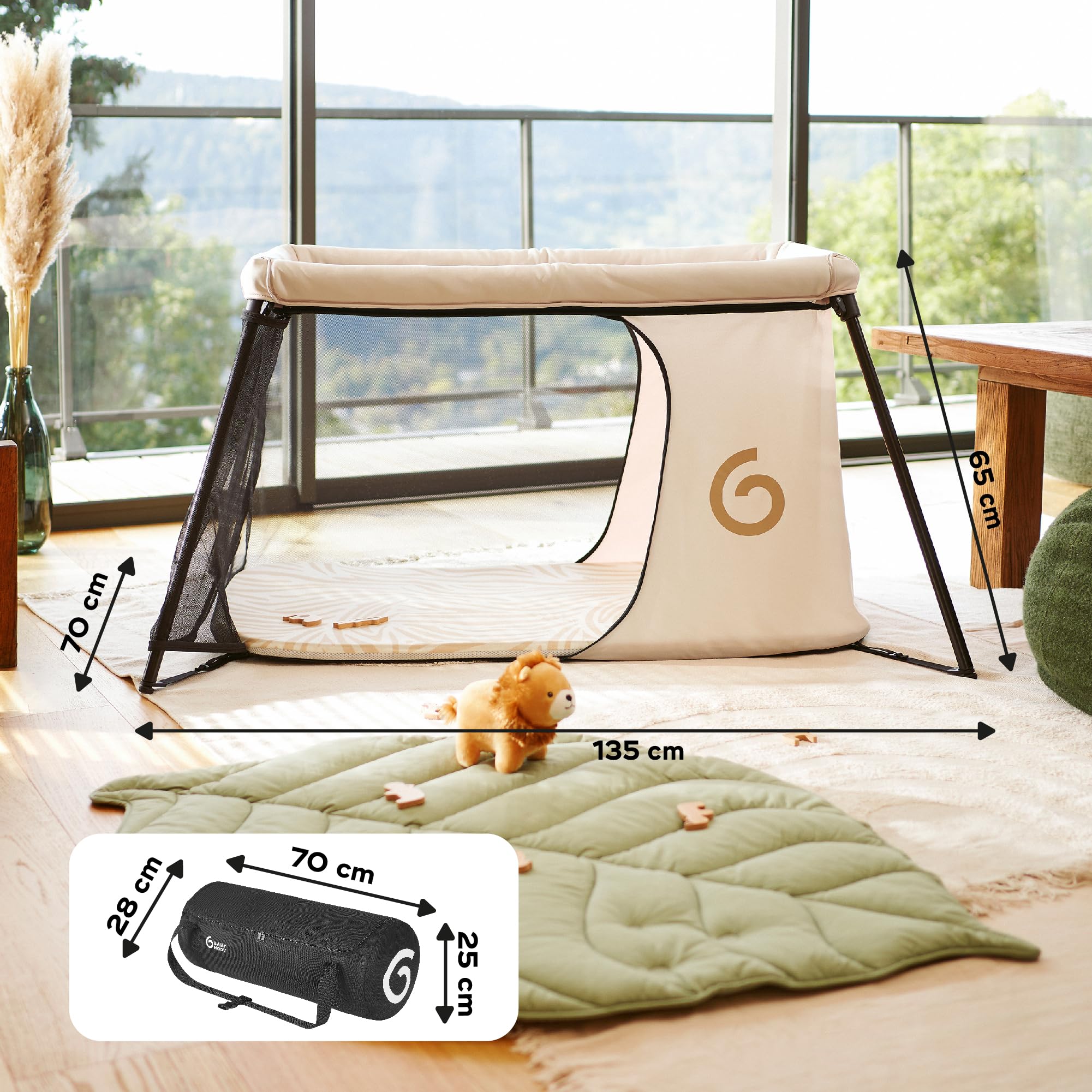 Babymoov Lettino da viaggio Moov & Sleep, Ultra Compatto e Leggero (<5kg), Montaggio e Smontaggio Rapido, Dalla Nascita e Fino a 4 Anni, Confortevole (Densità Materassino di 25kg/ms)