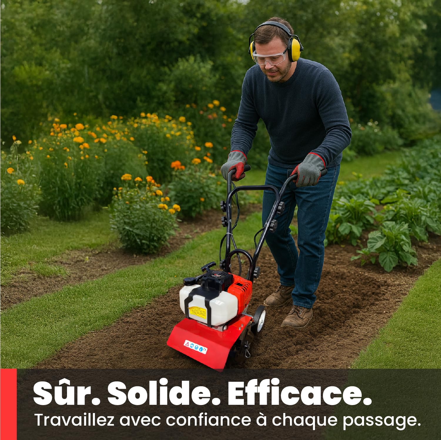 BU-KO 52CC Moteur de motoculteur à Essence de Jardin 3HP 2 Temps cultivateur de Sol à Gazon Rotovator Moteur léger Compact Puissant poignées sûres 1 Ans de Garantie