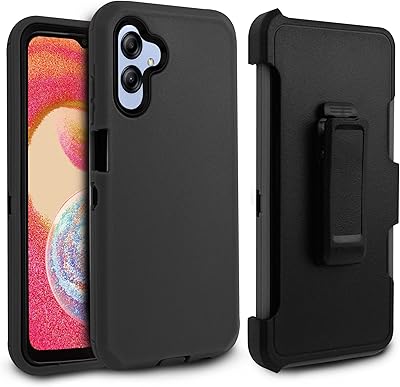 Customerfirst Compatible for Samsung Galaxy A04E Case, with Belt Clip Holster Heavy Duty Rugged Shockproof Full Body Protection Kickstand Cover with Built in Screen Protector (Black)