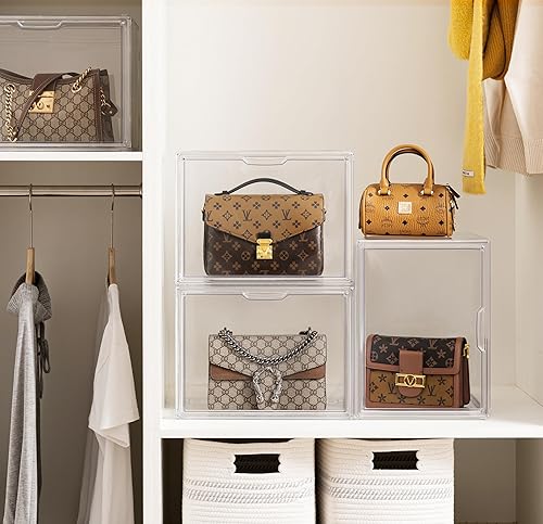 Miniatura 4 de HBlife Paquete de 3 organizadores de almacenamiento transparentes para armario, organizador de acrílico apilable con puerta magnética, caja de