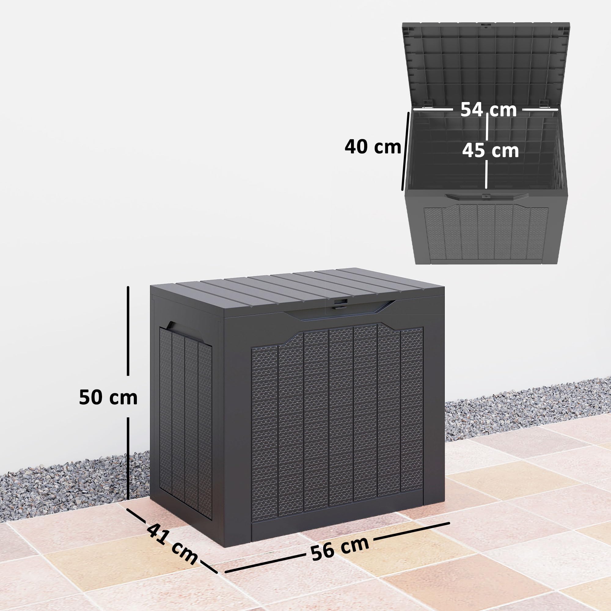 Outsunny Baule da Esterno 93L Impermeabile Resina 56x41x50 cm Nero