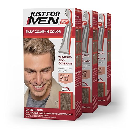 Just For Men Tinte fácil de peinar anteriormente autostop para hombre fácil aplicación sin mezcla rubio oscuro A-15 paquete de 3 Just For Men Tinte fácil de peinar anteriormente autostop para hombre fácil aplicación sin mezcla rubio oscuro A-15 paquete de 3