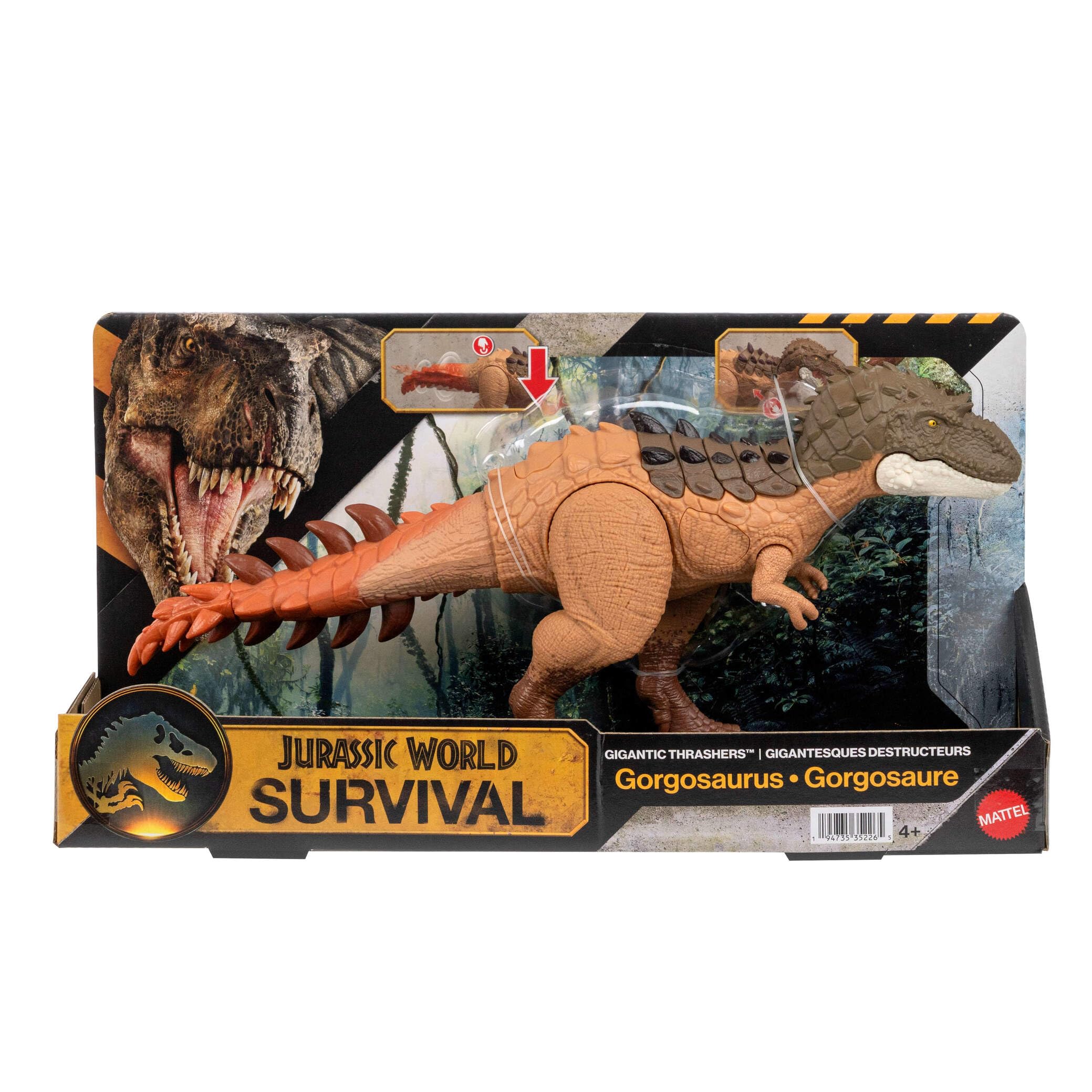 Mattel Jurassic World Grandes embestidas Gorgosaurio Grande Juguete de Figura de Dinosaurio con 2 Funciones de Ataque y evolución, Juego Digital, JKL86