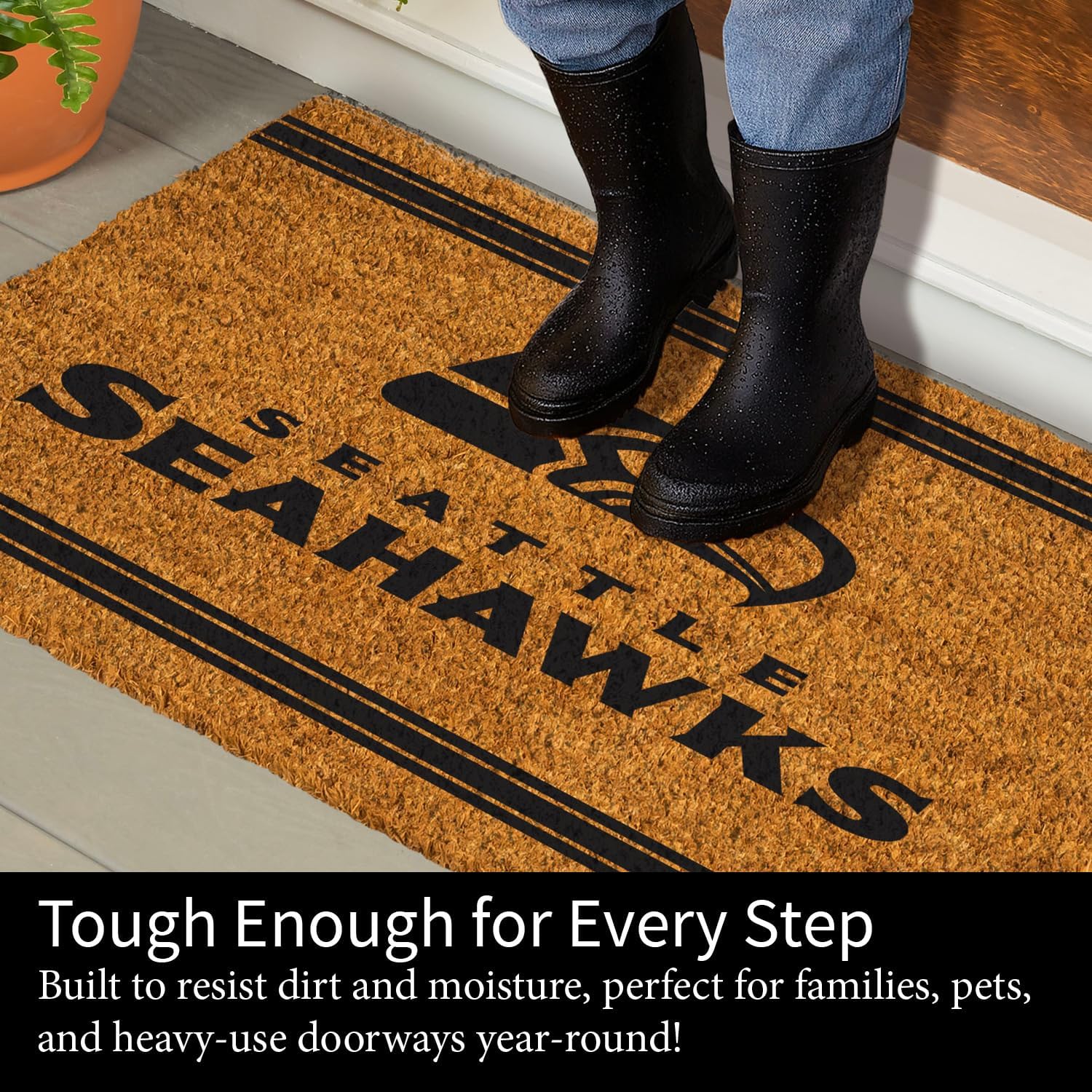 Team Sports America NFL Seattle Seahawks Coir Doormat 36"x24", Officially Licensed Team Logo, Extra Large Front Door Mat, Outdoor Indoor Entrance Rug, Non-Slip Welcome Mat for Porch Patio