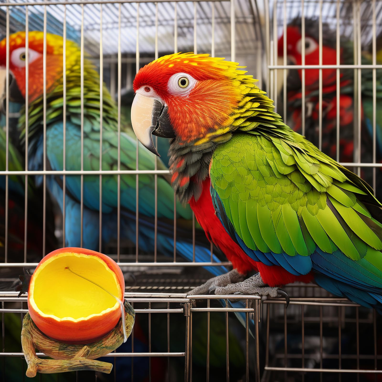 Naczynie do karmienia ptaków, miska na wodę, klatka dla ptaków, wiszący pojemnik na żywność na nasiona, bez bałaganu, akcesoria do klatki dla papug, budgie, gołąbków, kakadu, papugi (czerwony