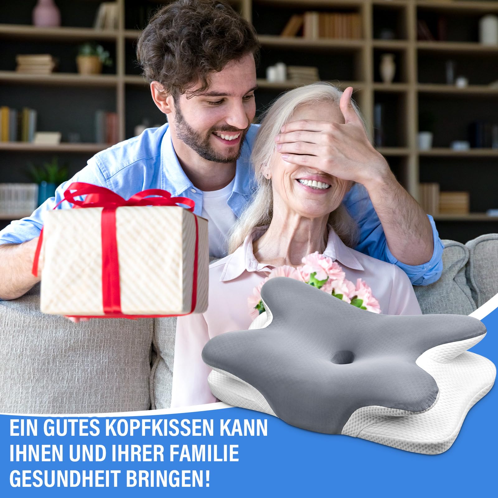 Ehomfory Nackenkissen Kopfkissen Nackenstützkissen Memory Foam Kissen, Ergonomisches Seitenschläferkissen für Seiten, Rücken & Bauchschläfer, 67x37x9/12 cm